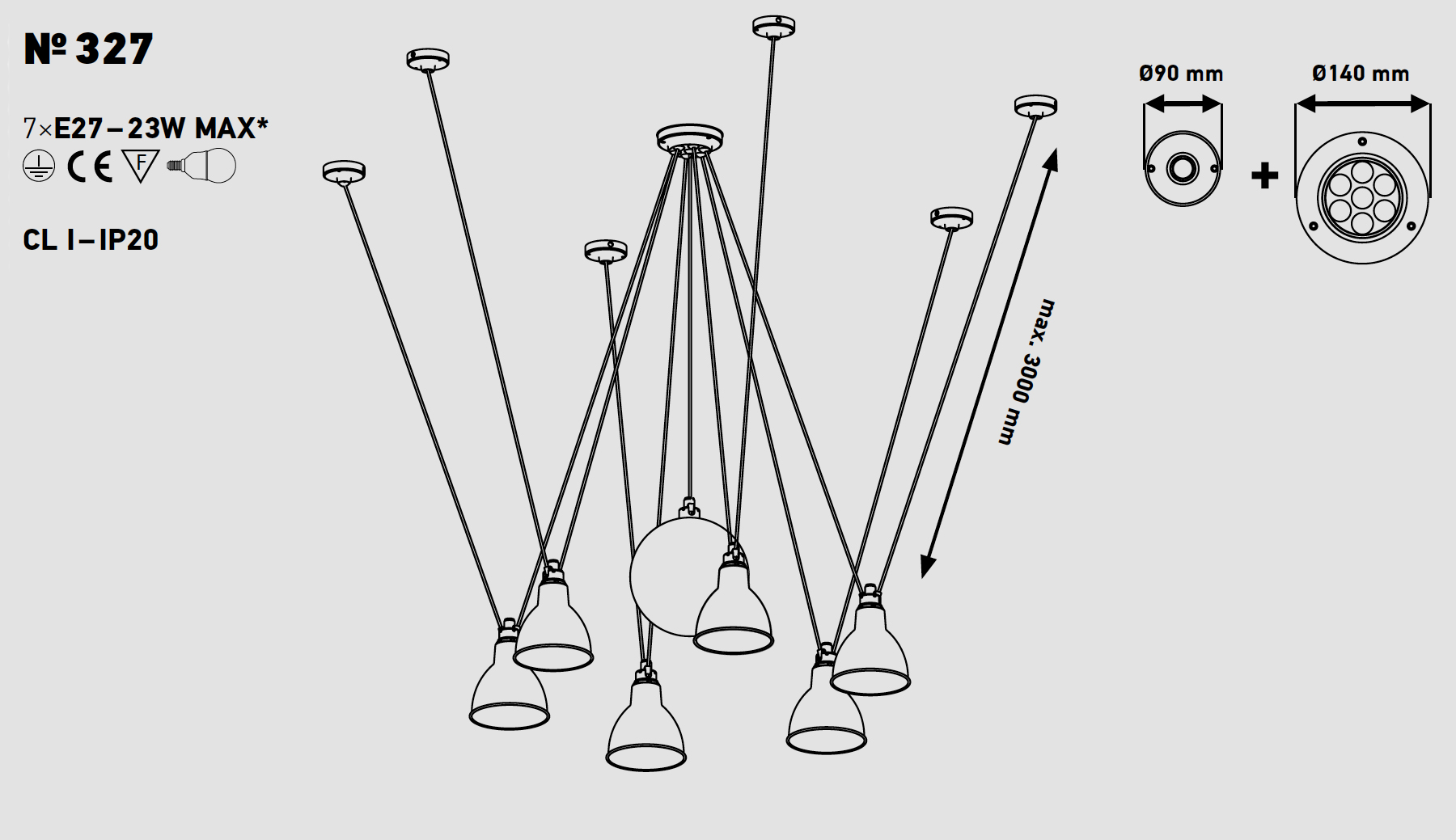 Hängeleuchten-Gruppe mit 7 variablen Schirmen Les Acrobates N° 327, Bild 11 Hängeleuchten-Gruppe mit 7 variablen Schirmen Les Acrobates N° 327, Bild 11