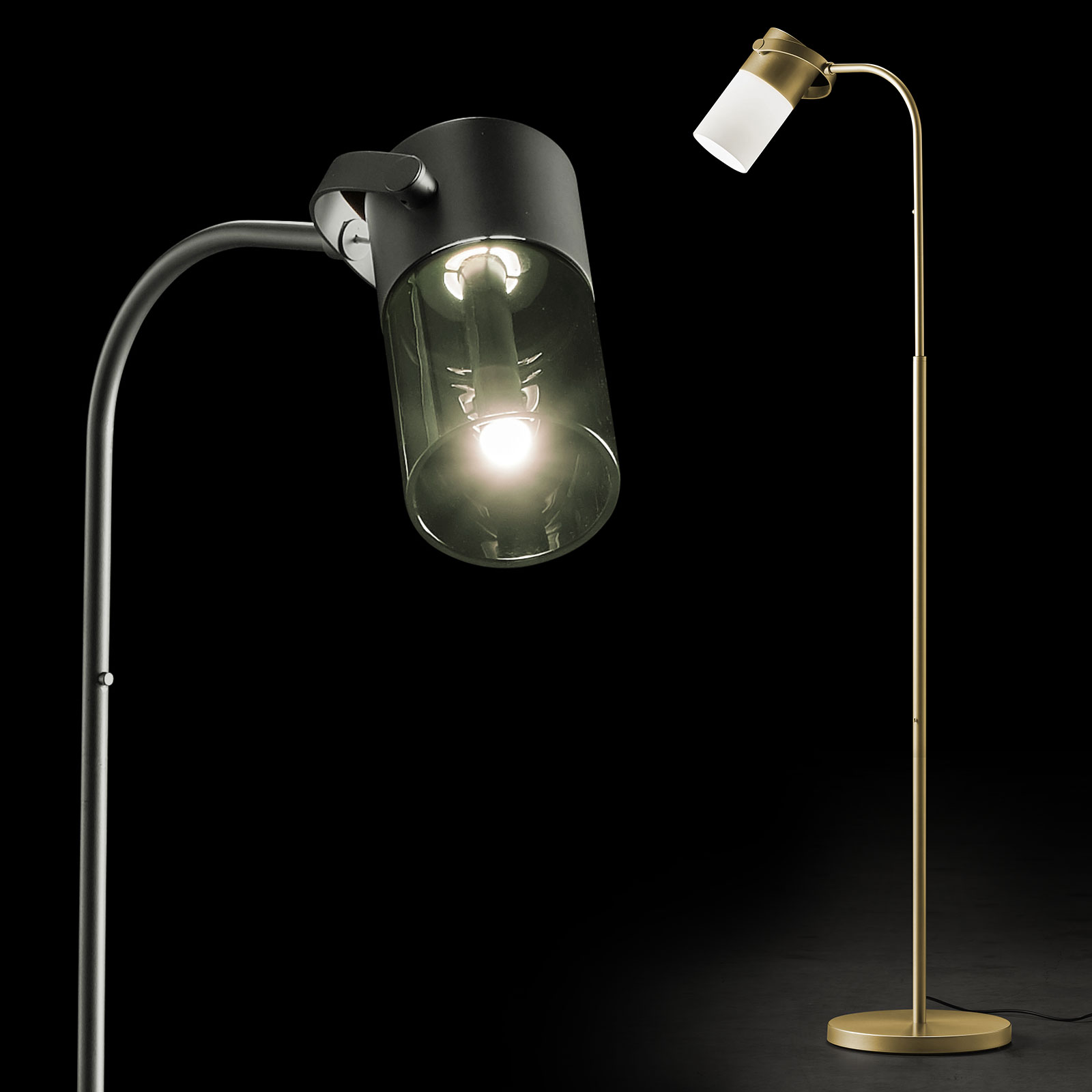 Modern LED Floor Lamp AURA S with various Cylinder Glass Shades Modern LED Floor Lamp AURA S with various Cylinder Glass Shades