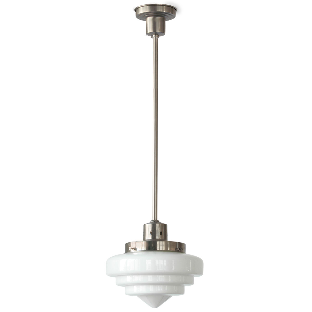 Rod pendant light with beautiful stepped opal glass shade pointed tip