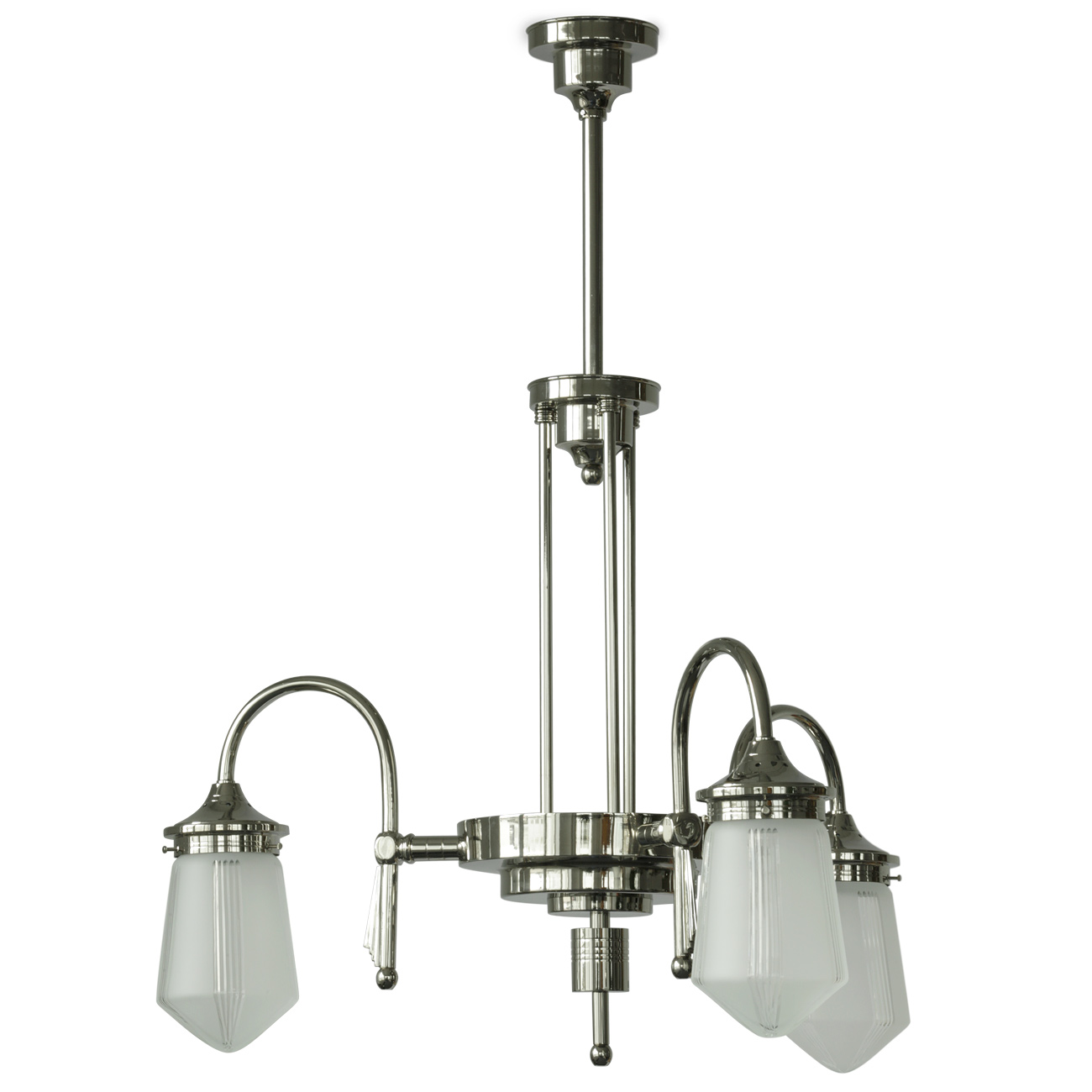 Bild 5: Ausführung Messing glänzed vernickelt Dreiarmiger Art déco-Leuchter ALTO ADIGE: Ausführung Messing glänzed vernickelt