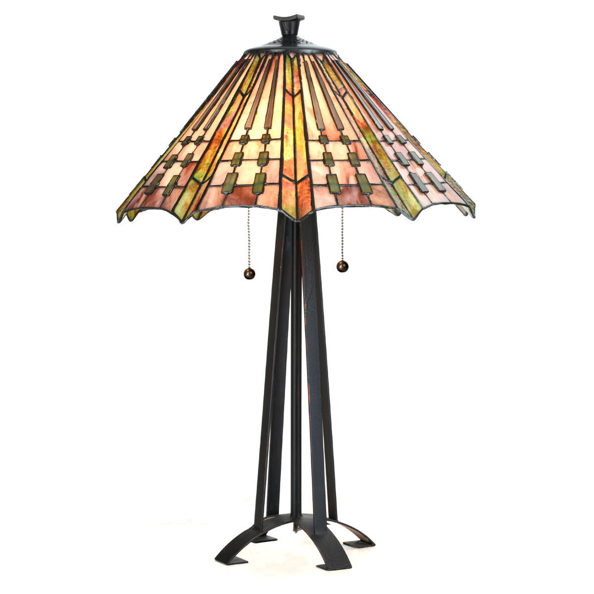 Large table light with pleated Tiffany glass shade