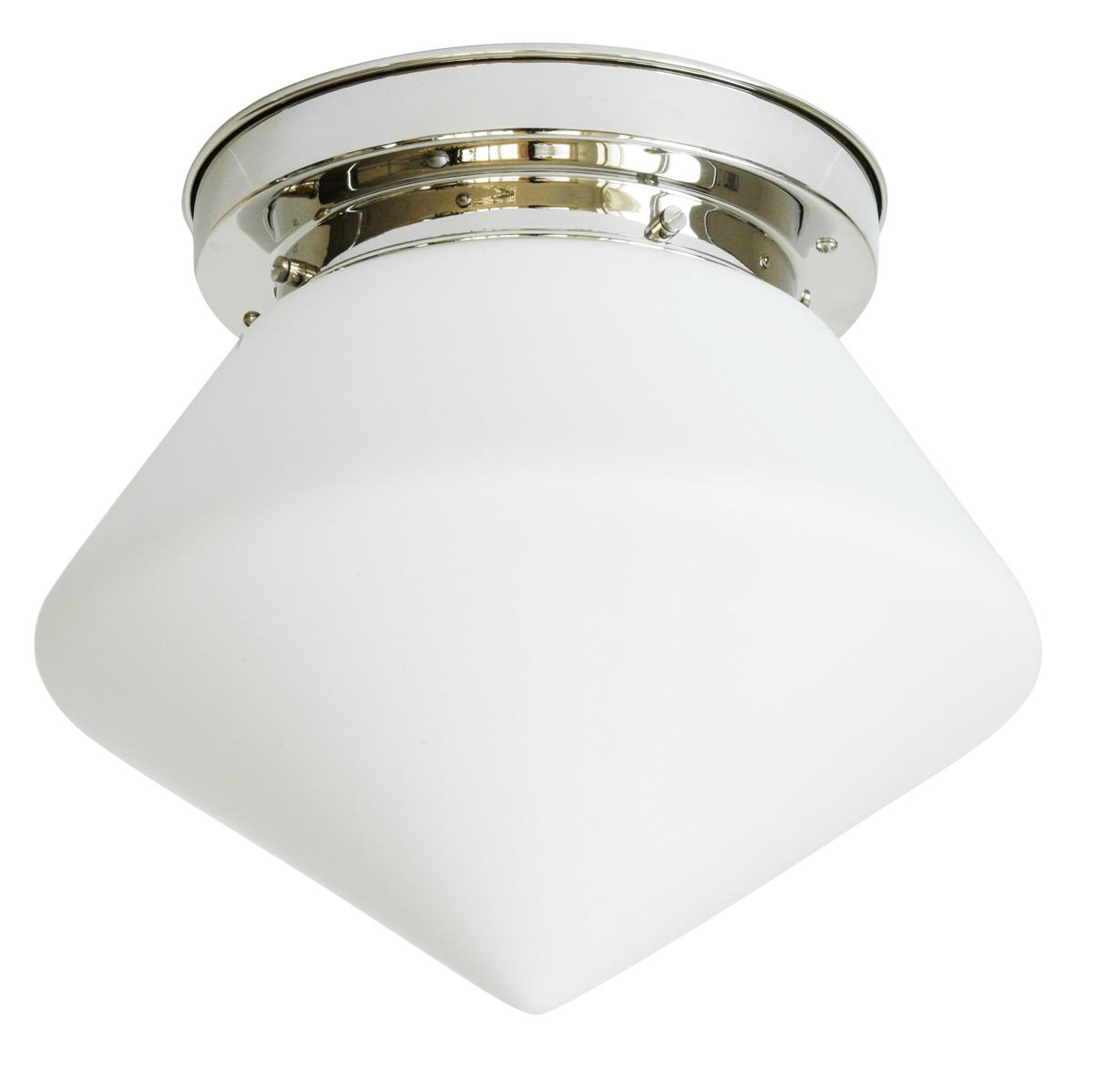 Messing-Deckenleuchte mit spitzem matten Opalglas Ø 30/36 cm Messing-Deckenleuchte mit spitzem matten Opalglas Ø 30/36 cm