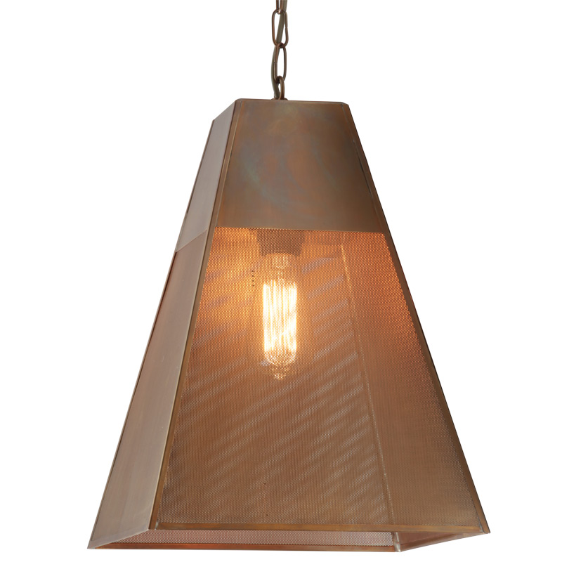 Bild 1: Ausführung in patiniertem Messing, großes Modell PASCAL Pendelleuchte mit perforiertem Messing-Schirm: Ausführung in patiniertem Messing, großes Modell