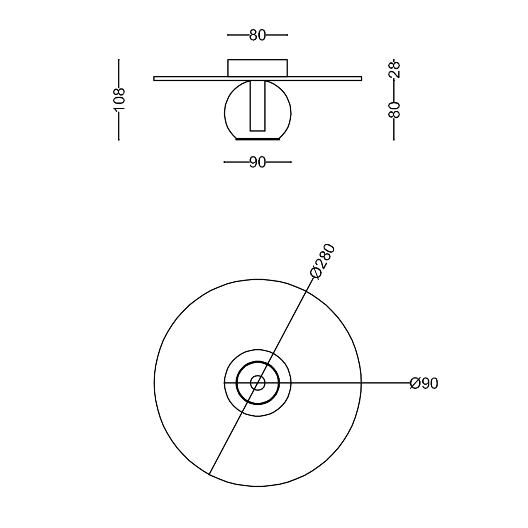Scheiben-Wandleuchte DISHY, Design in Messing und Glas, Fig. 6