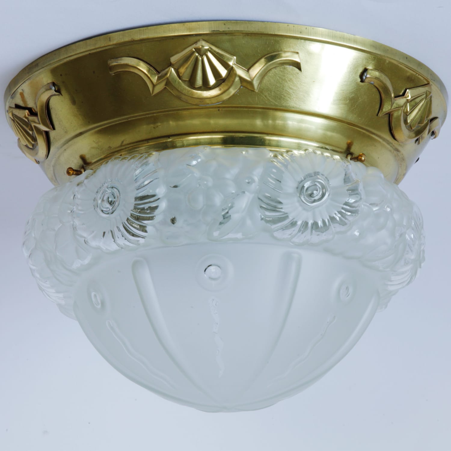 Classic Art Deco brass ceiling light with appliqués, Ø 30 cm - SOLD Classic Art Deco brass ceiling light with appliqués, Ø 30 cm - SOLD