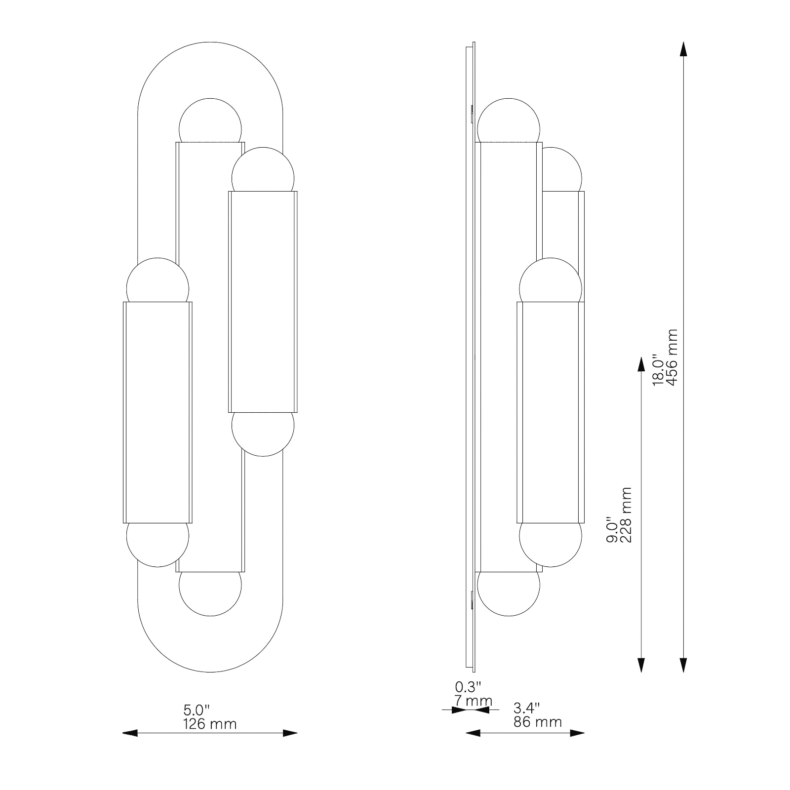 Flat Wall Light VESTA TRIPLE, Two Sizes: Abmessungen Modell 2