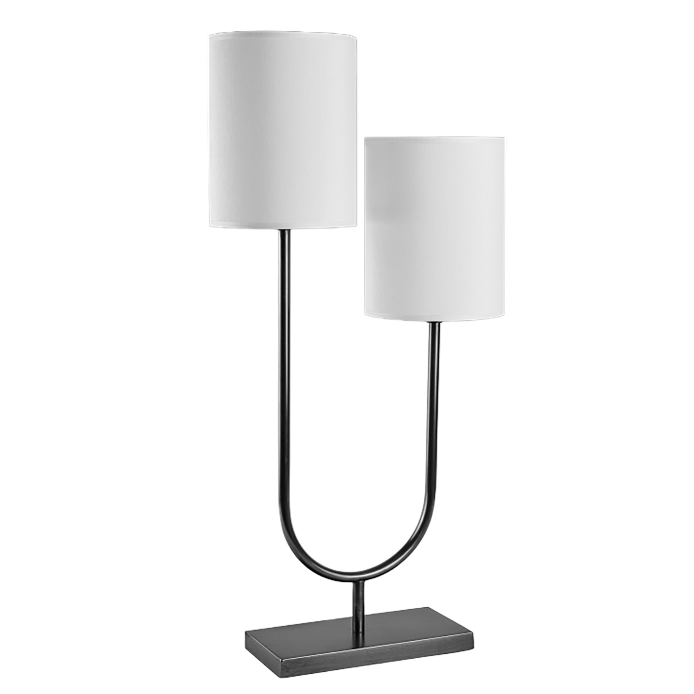 Zweiflammige Design-Tischleuchte mit zwei runden Stoffschirmen L201