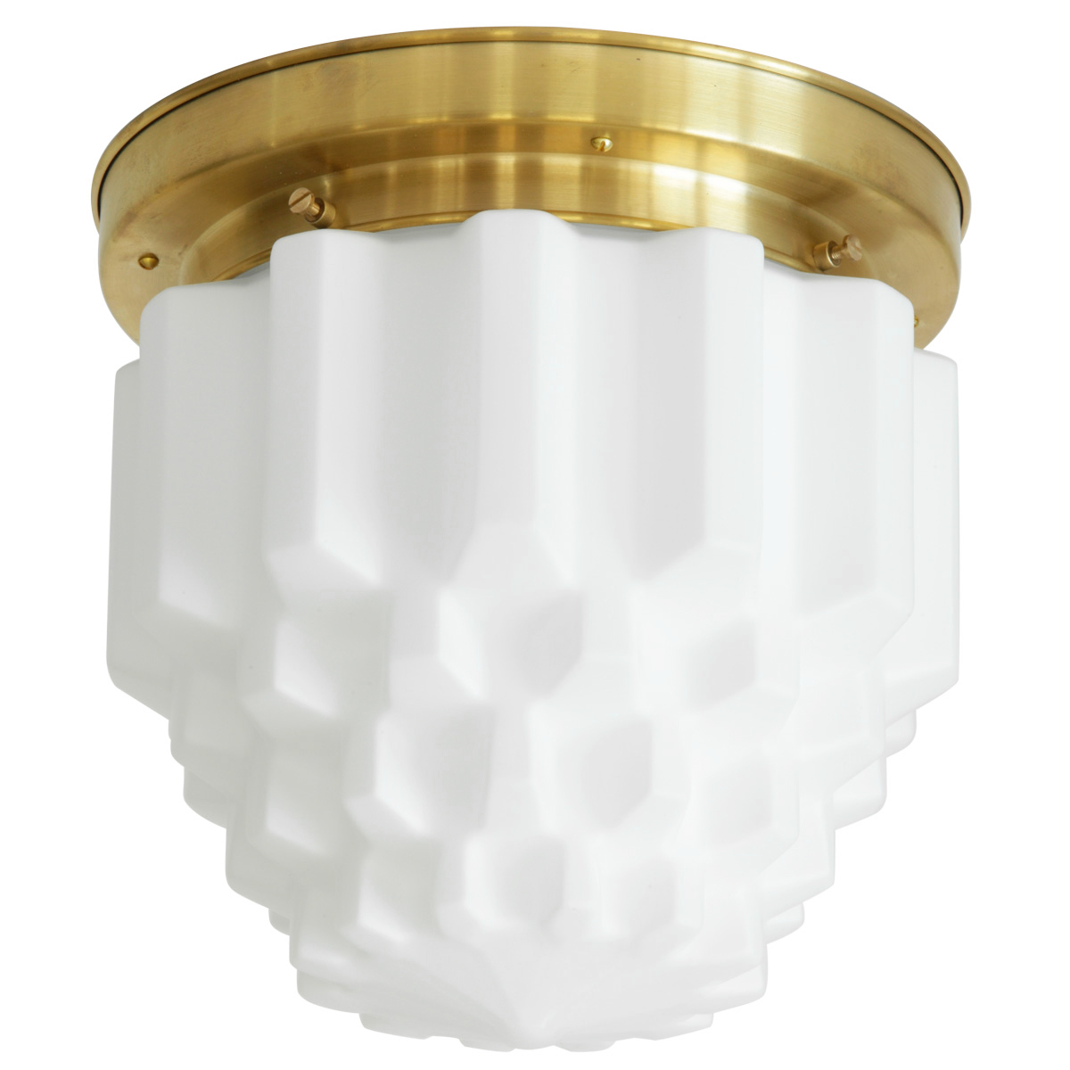 Messing-Deckenleuchte mit kristallförmigem matten Opalglas Ø  25 cm Messing-Deckenleuchte mit kristallförmigem matten Opalglas Ø  25 cm