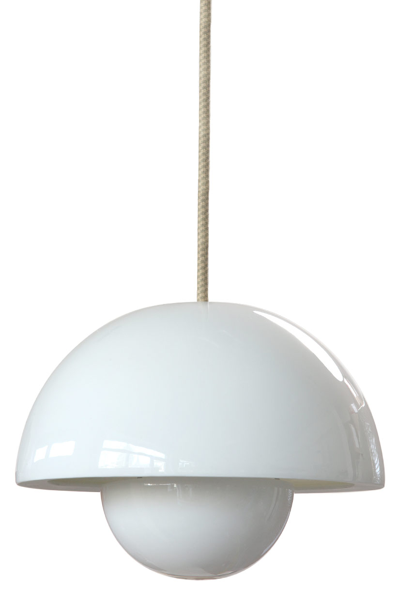 Small pendant lamp made of two porcelain hemispheres