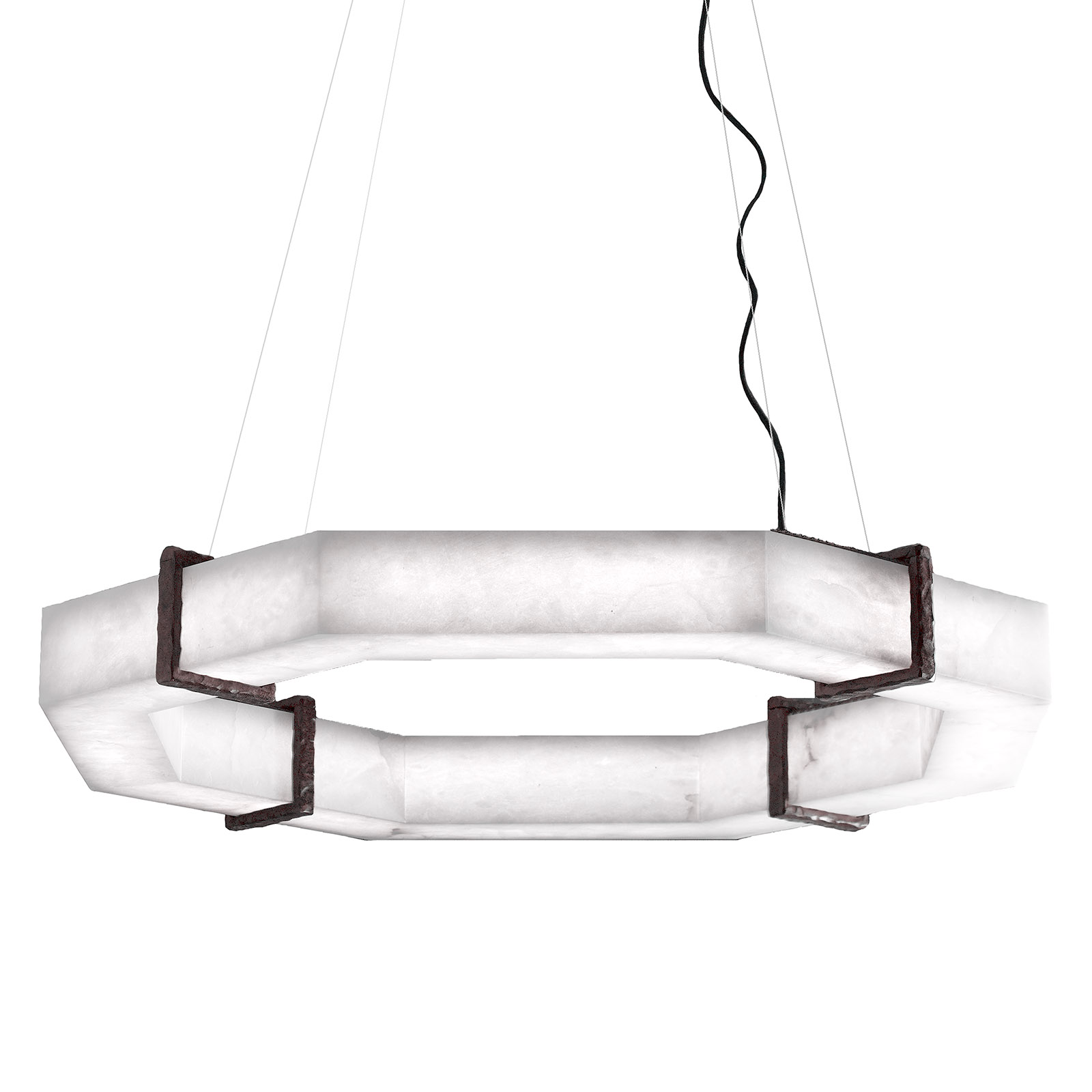 Forged Chandelier EFESTO With Alabaster Octagon, 60/80 cm