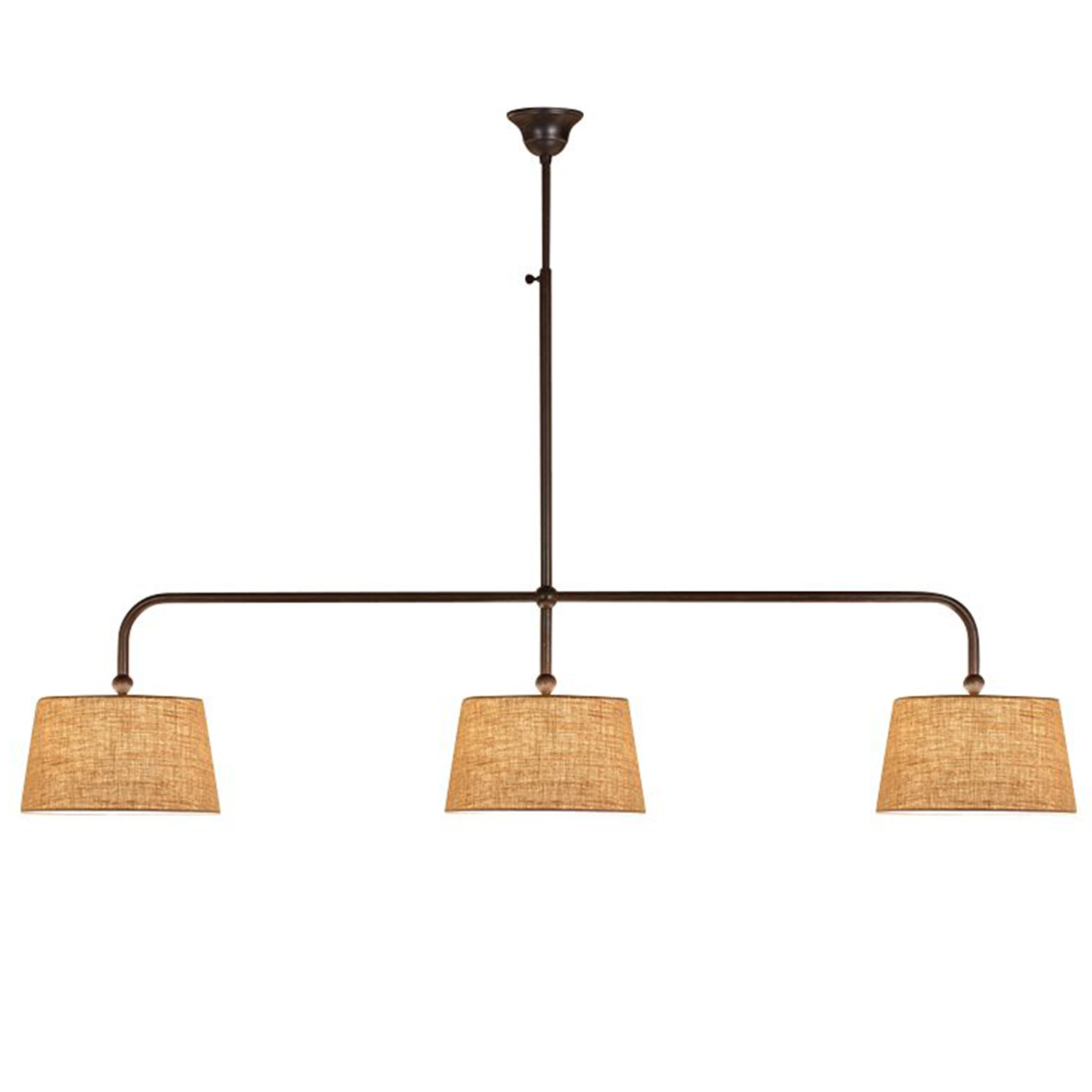 Dreiflammige Hängeleuchte mit Stoff-Schirmen Dreiflammige Hängeleuchte mit Stoff-Schirmen