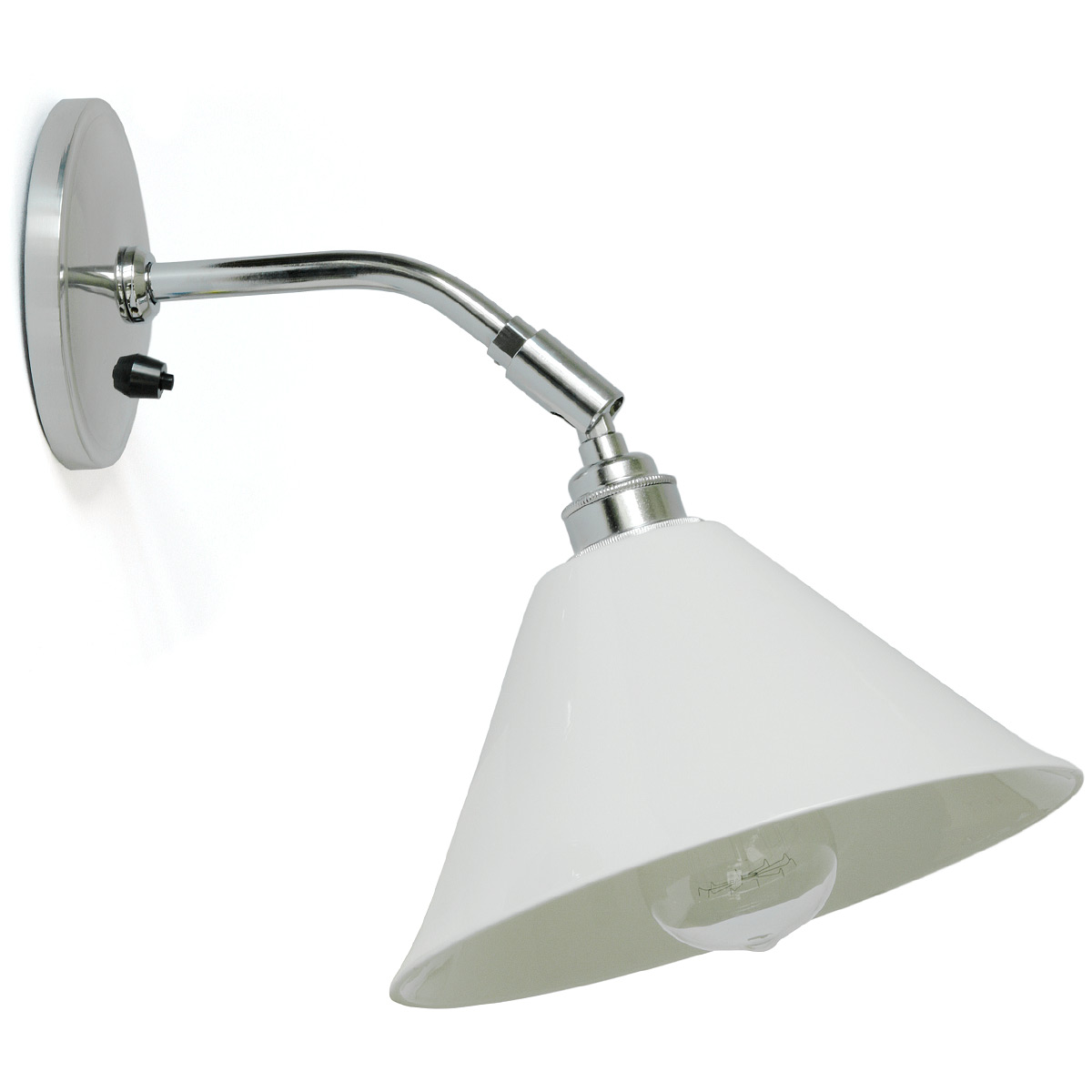 Kleine Keramik-Wandlampe mit Gelenkarm TASK: Gelenk-Wandleuchte mit Porzellan-Schirmchen (ausgeschaltet)
