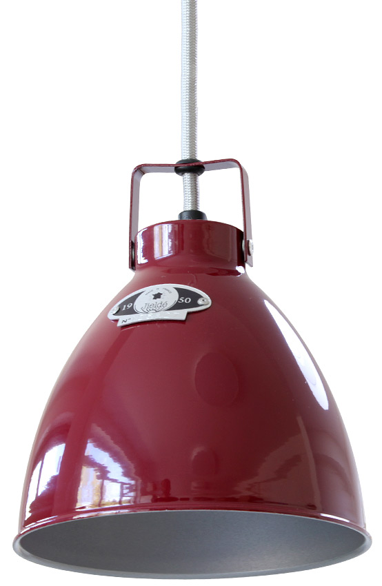 Kleine, rote Metall-Pendelleuchte A160: Das kleine Modell der Pendelleuchte A160, RAL 3005 Weinrot glanz, innen silber