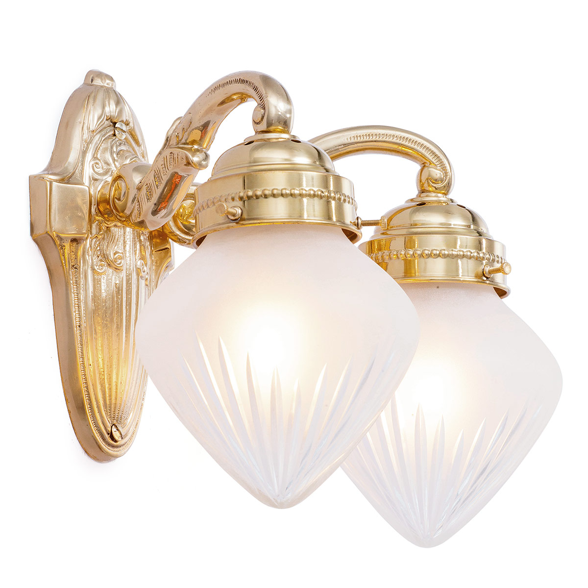 Bild 1: Klassische Schönheit: Replik einer historischen Doppel-Wandleuchte, hier in Messing poliert Klassische Doppel-Wandleuchte floral verziert ROSEA II: Klassische Schönheit: Replik einer historischen Doppel-Wandleuchte, hier in Messing poliert