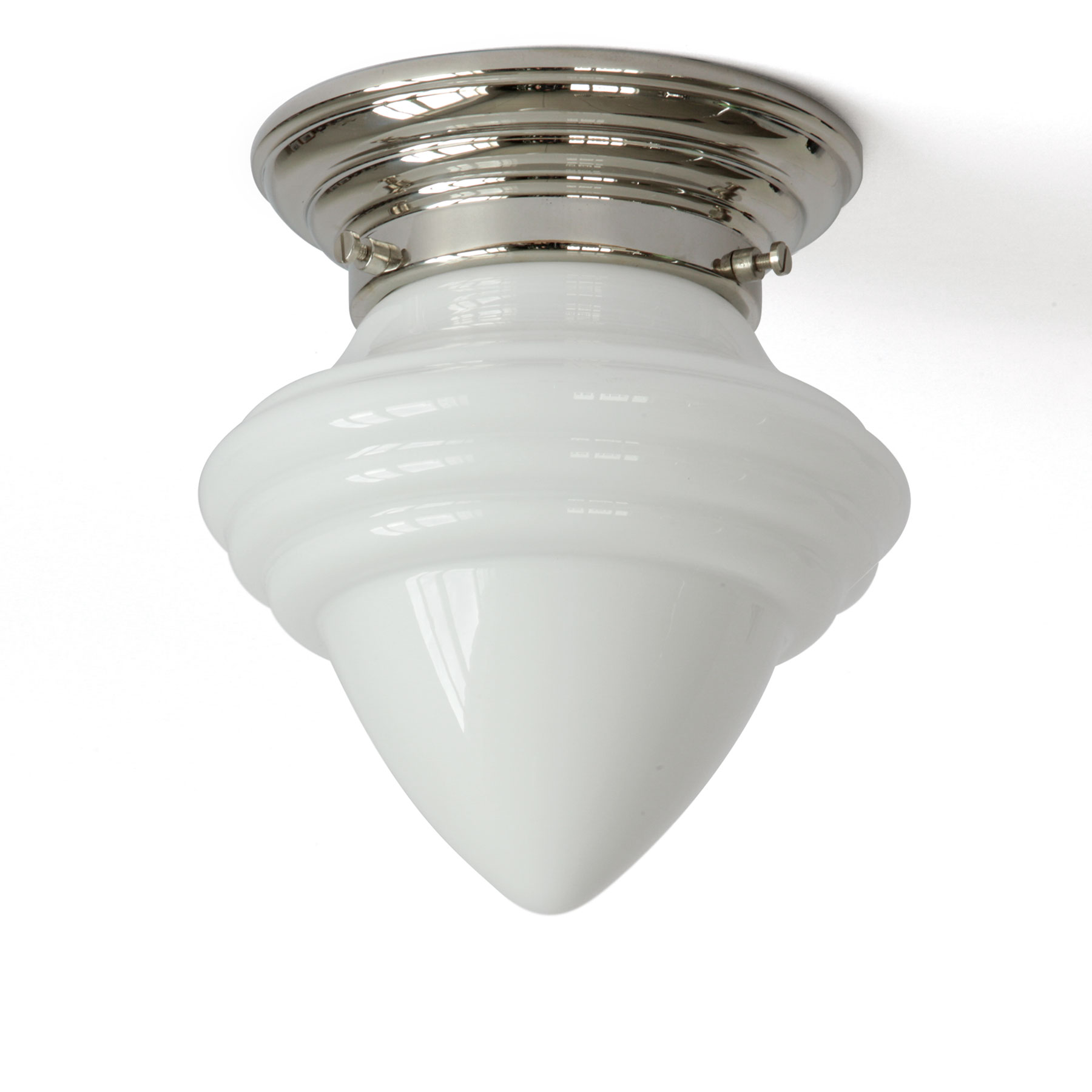 Deckenlampe mit spitzem Art déco-Opalglas Ø 27 cm Deckenlampe mit spitzem Art déco-Opalglas Ø 27 cm