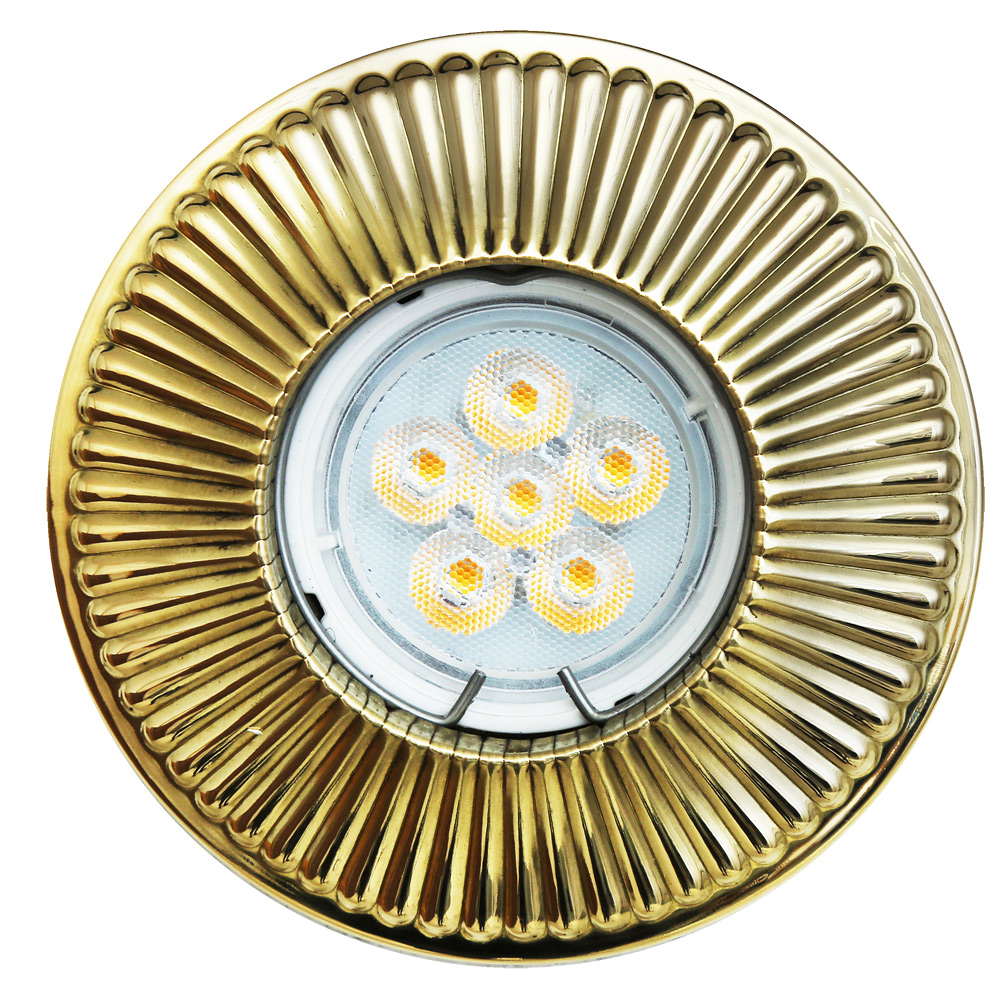 Bild 6: Der Einbaustrahler in der Ausführung „Messing poliert“, mit LED-Leuchtmittel Dekorativer Einbau-Deckenspot aus Messing Ø 10 cm: Der Einbaustrahler in der Ausführung „Messing poliert“, mit LED-Leuchtmittel