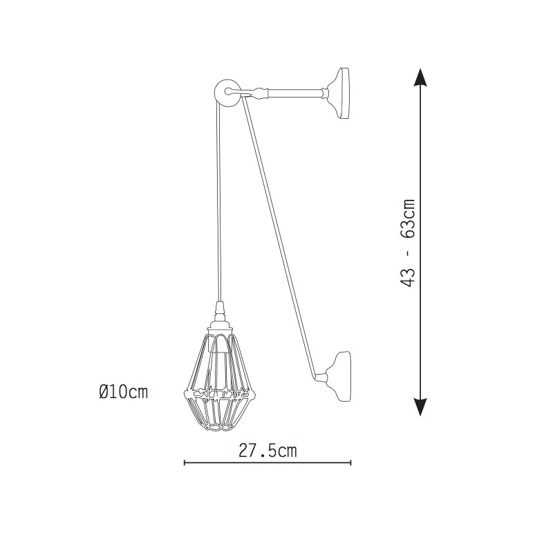 Bild 13: Maße der Leuchte Wand-Pendelleuchte mit Lampenkäfig und Umlenkrolle: Maße der Leuchte
