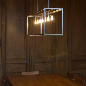 Bild 7: 7-flammiges Modell, auf Anfrage Langer Kasten-Leuchter aus Messing, z.B. für die Kücheninsel: 7-flammiges Modell, auf Anfrage