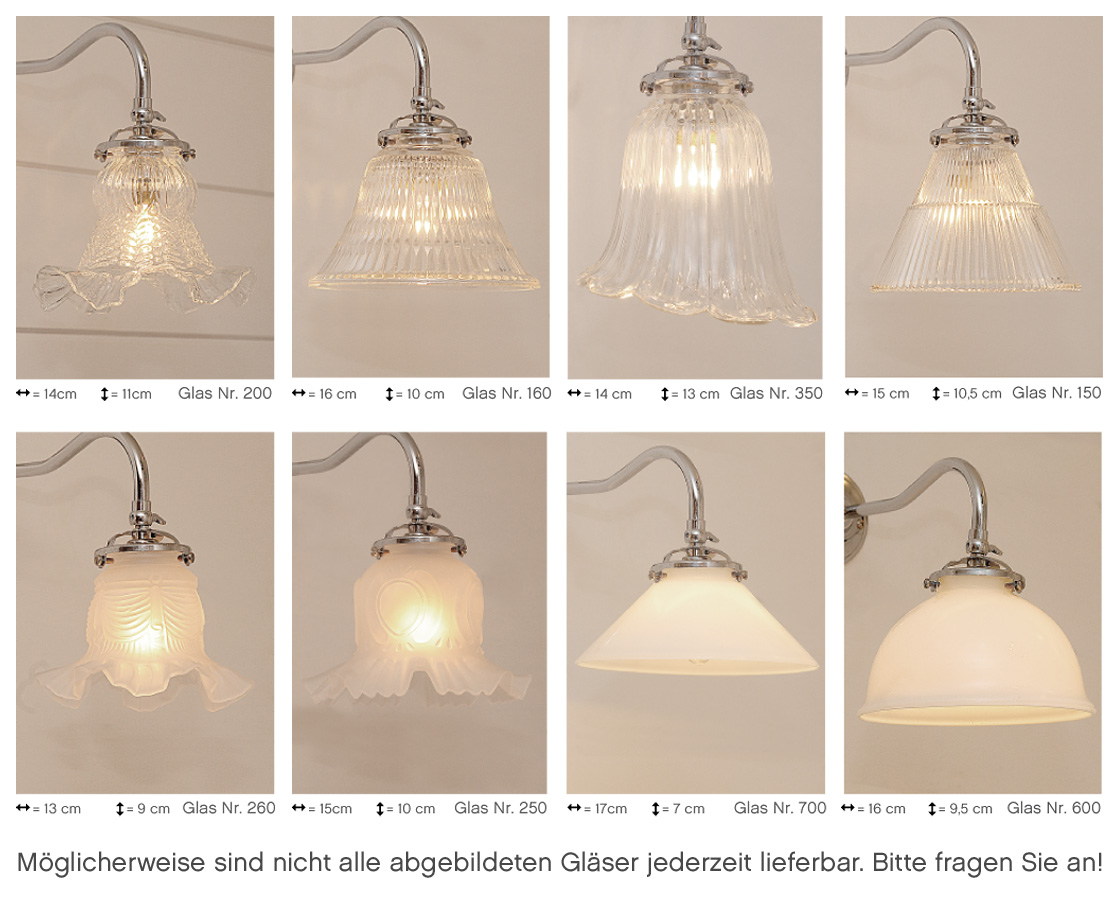 Nostalgische Wandlampe GRAMPA aus Belgien: Die rustikale Wandlampe kann mit einer großen Auswahl an Glasschirmen versehen werden – fragen Sie uns!