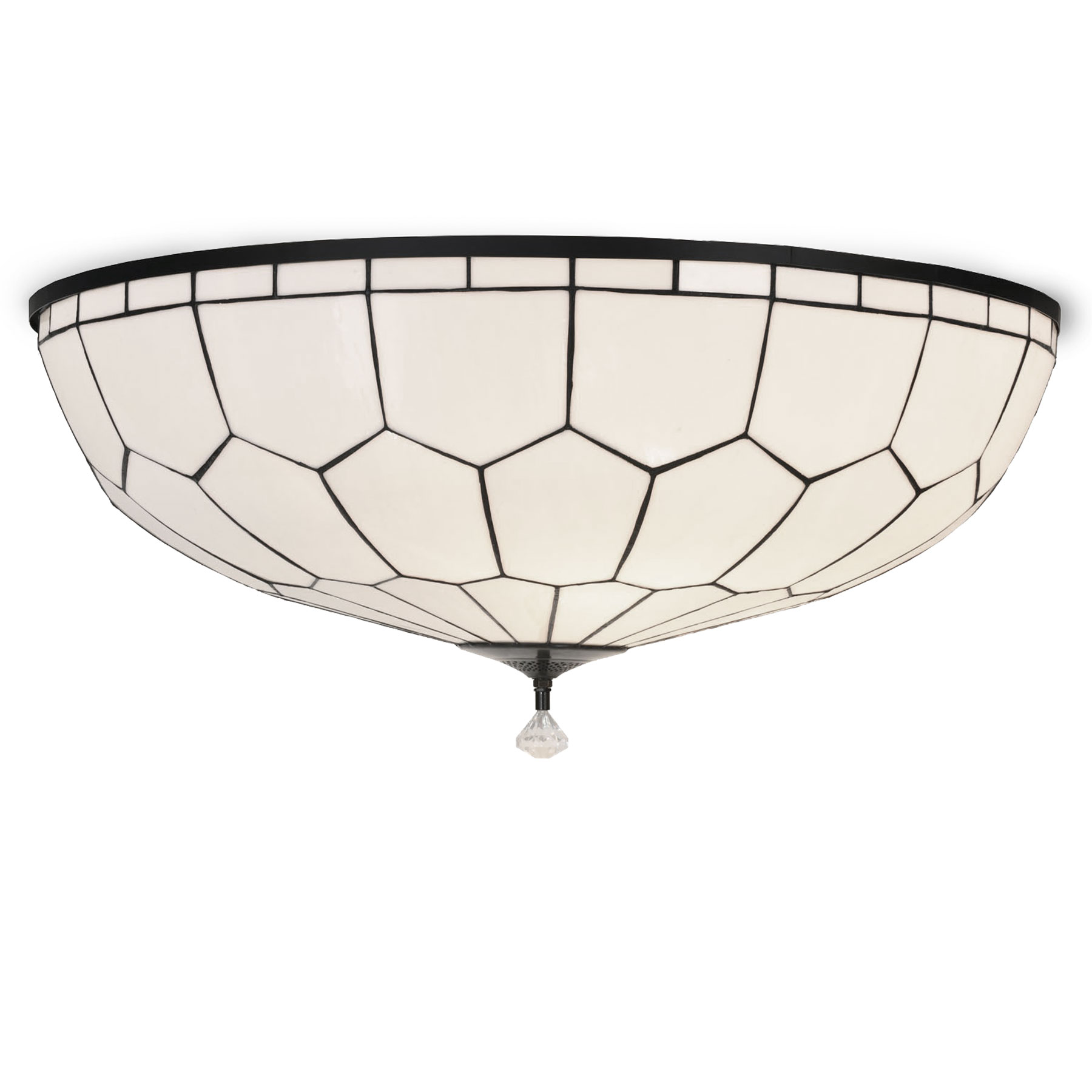 Große Deckenleuchte aus Perlmutt-Glasscheiben mit Kristall, Ø 80 cm Große Deckenleuchte aus Perlmutt-Glasscheiben mit Kristall, Ø 80 cm