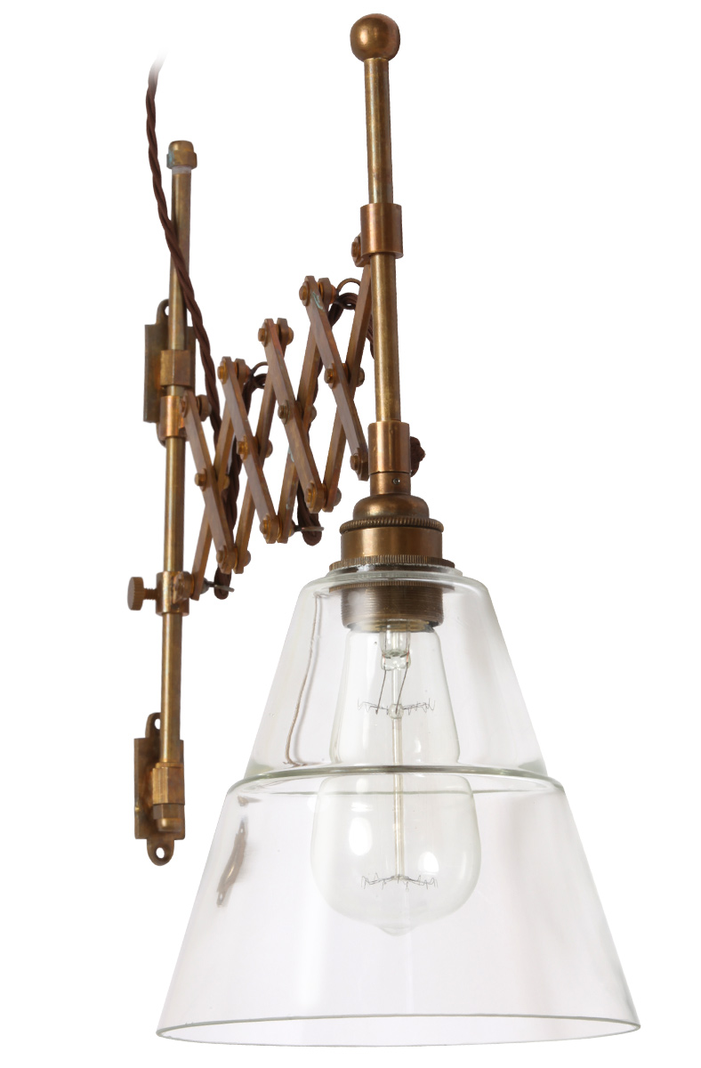 Scherenlampe mit gestuftem Glasschirm