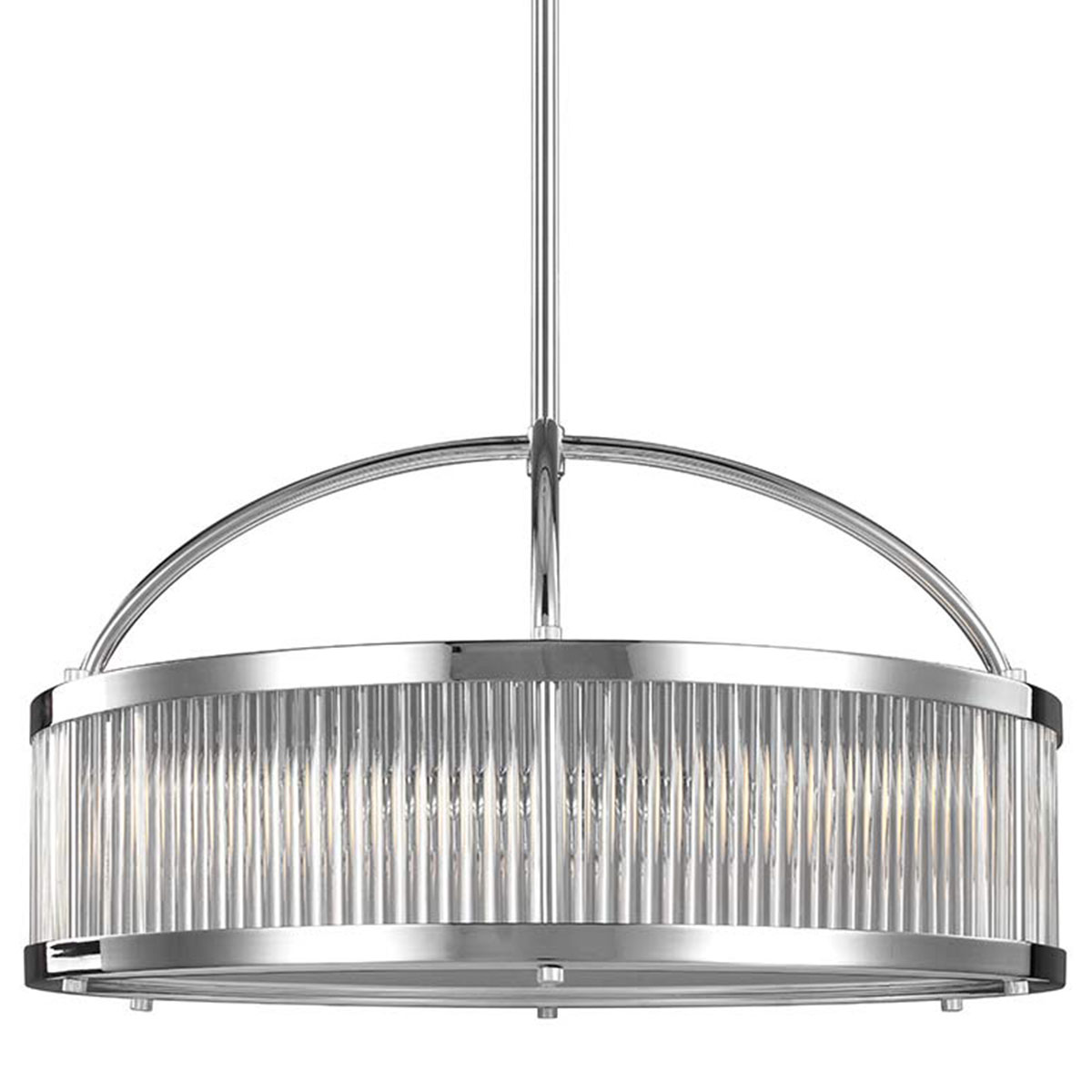 Große, verchromte Art déco-Hängeleuchte mit Glasstäbchen, Ø 54 cm