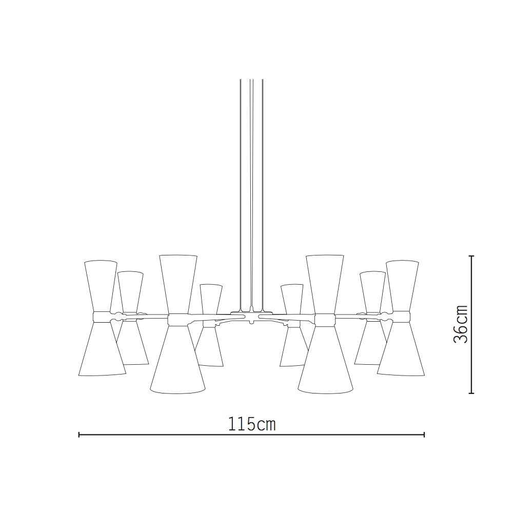 Design-Hängeleuchte KAIRO mit 5 oder 8 Tütenschirmen: Maße des großen Modells