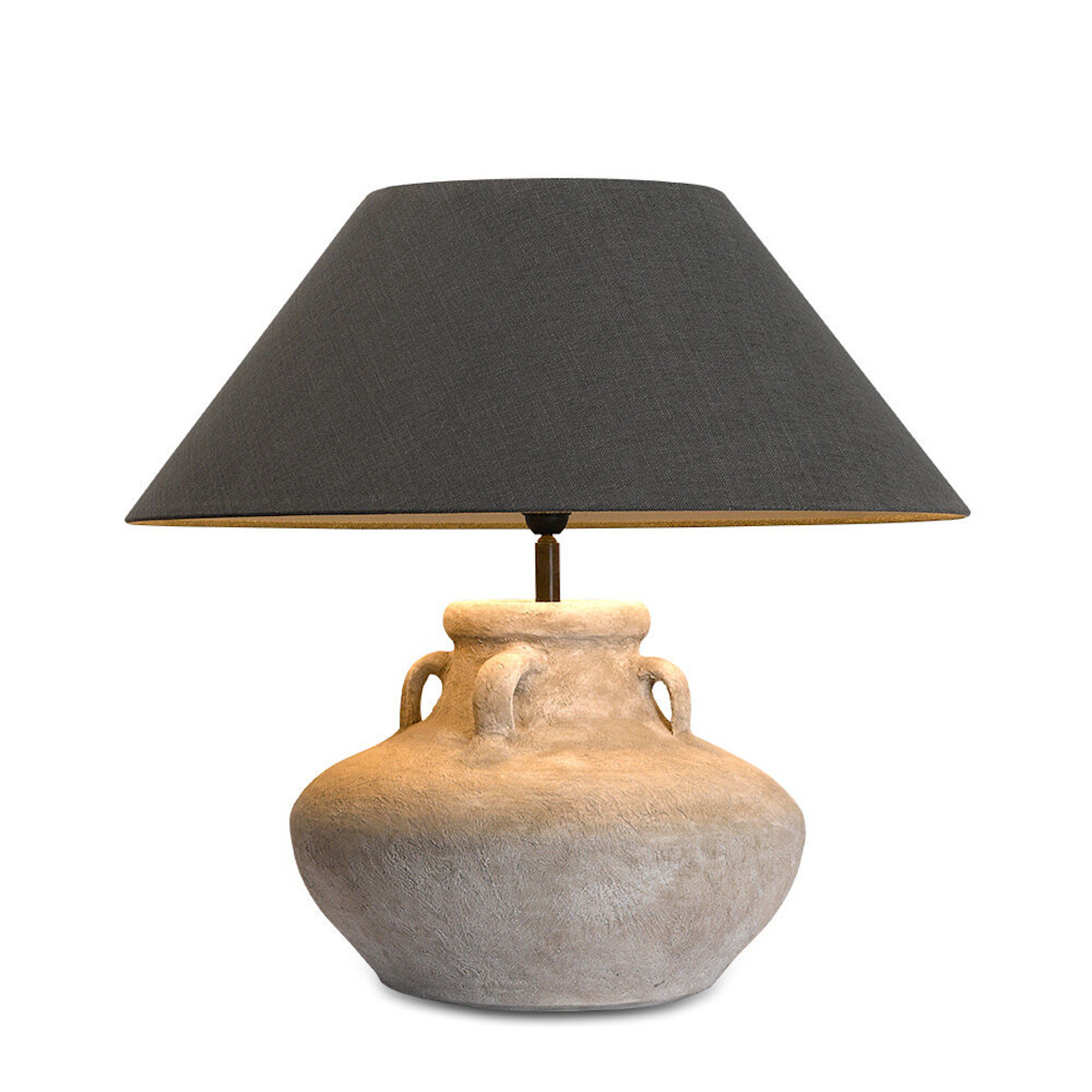 Table lamp COTANO with handmade Amphora base: Diese elegante Tischleuchte wird in den Niederlanden von Hand gefertigt, hier mit Schirm in Grau (658)