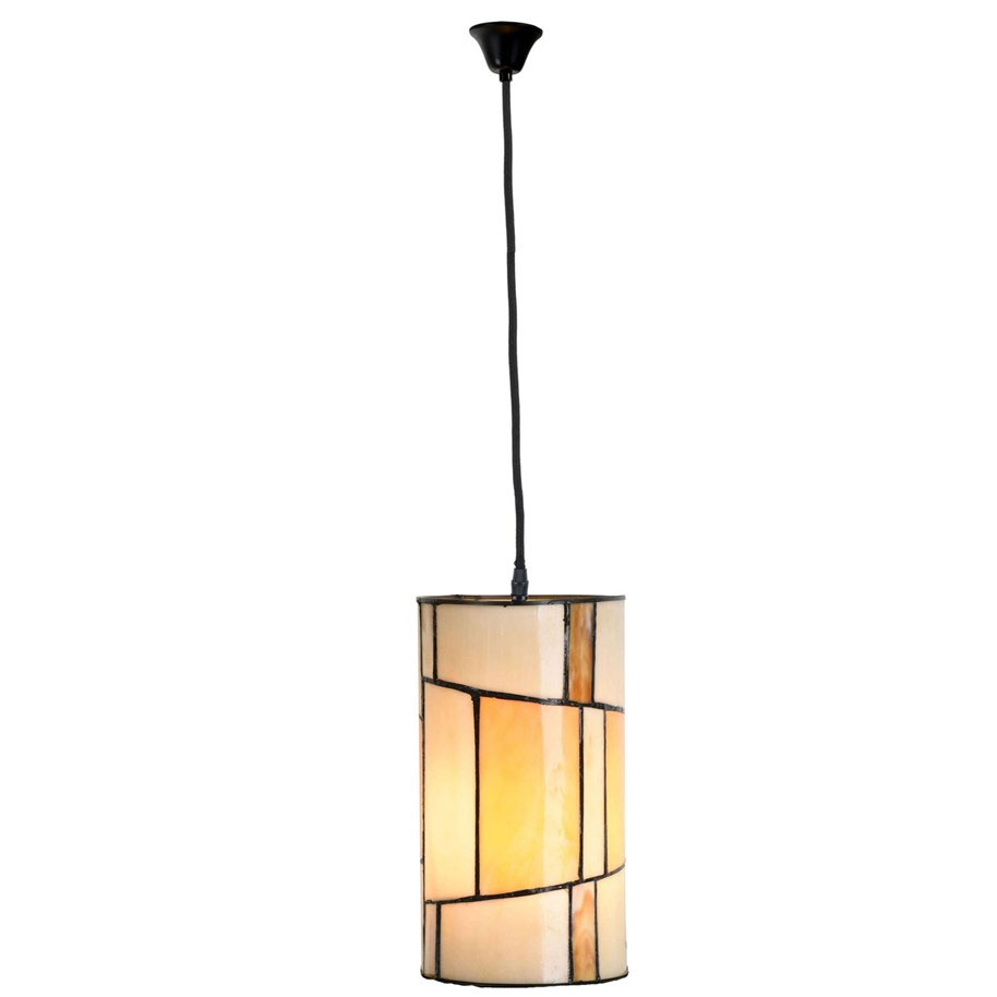 Warmes Licht: Pendelleuchte mit zylindrischem Tiffanyglas-Schirm: hier mit Aufhängung am Textilkabel 1,5 m