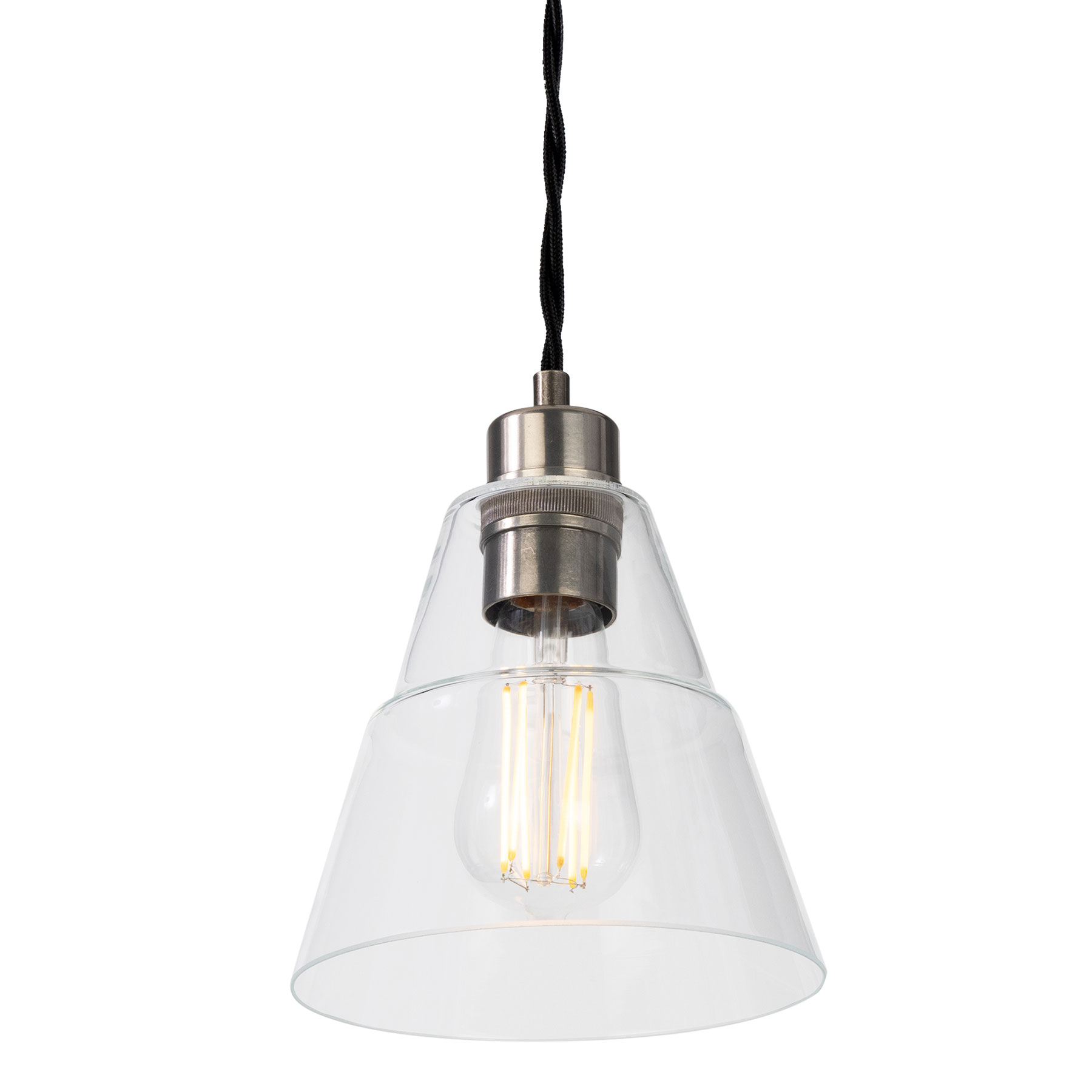 Kleine Pendelleuchte mit gestuftem, klarem Glasschirm LIX