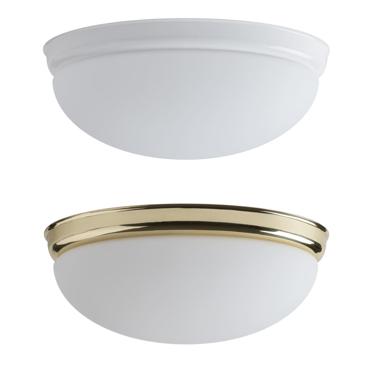 Schlichte Wandleuchte ALVA mit ovalem Opalglas-Schirm: Auf Anfrage mit Zier-Ring aus Edelstahl oder Messing erhältlich