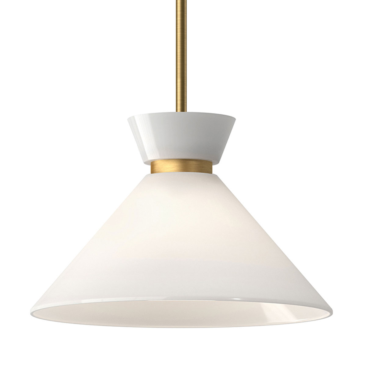 Timeless Designer Pendant Light, Brass-Coloured with Conical Opal Glass