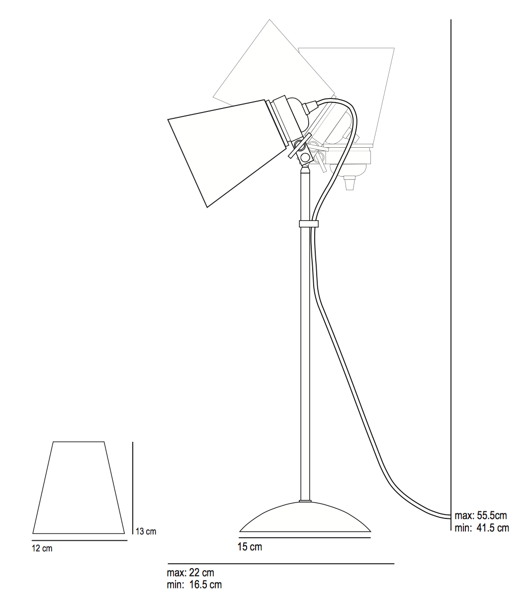 Charmante Nachttischlampe aus Porzellan HECTOR PLEAT: Maße des großen Modells