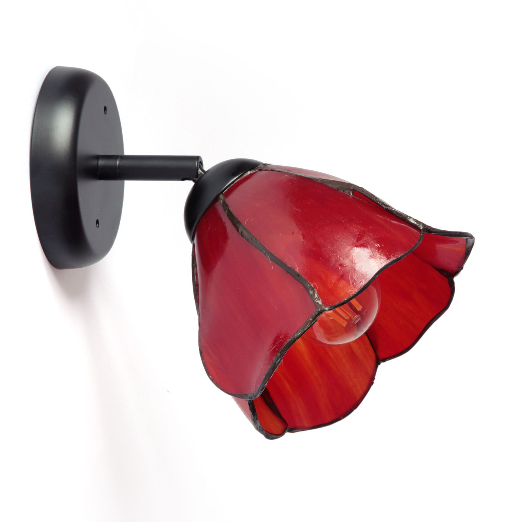 Fig. 1: charming glass wall sconce made in tiffany craft mimicking a poppy blossom Small Jointed Wall Light with Glass Shade "Poppy": charming glass wall sconce made in tiffany craft mimicking a poppy blossom