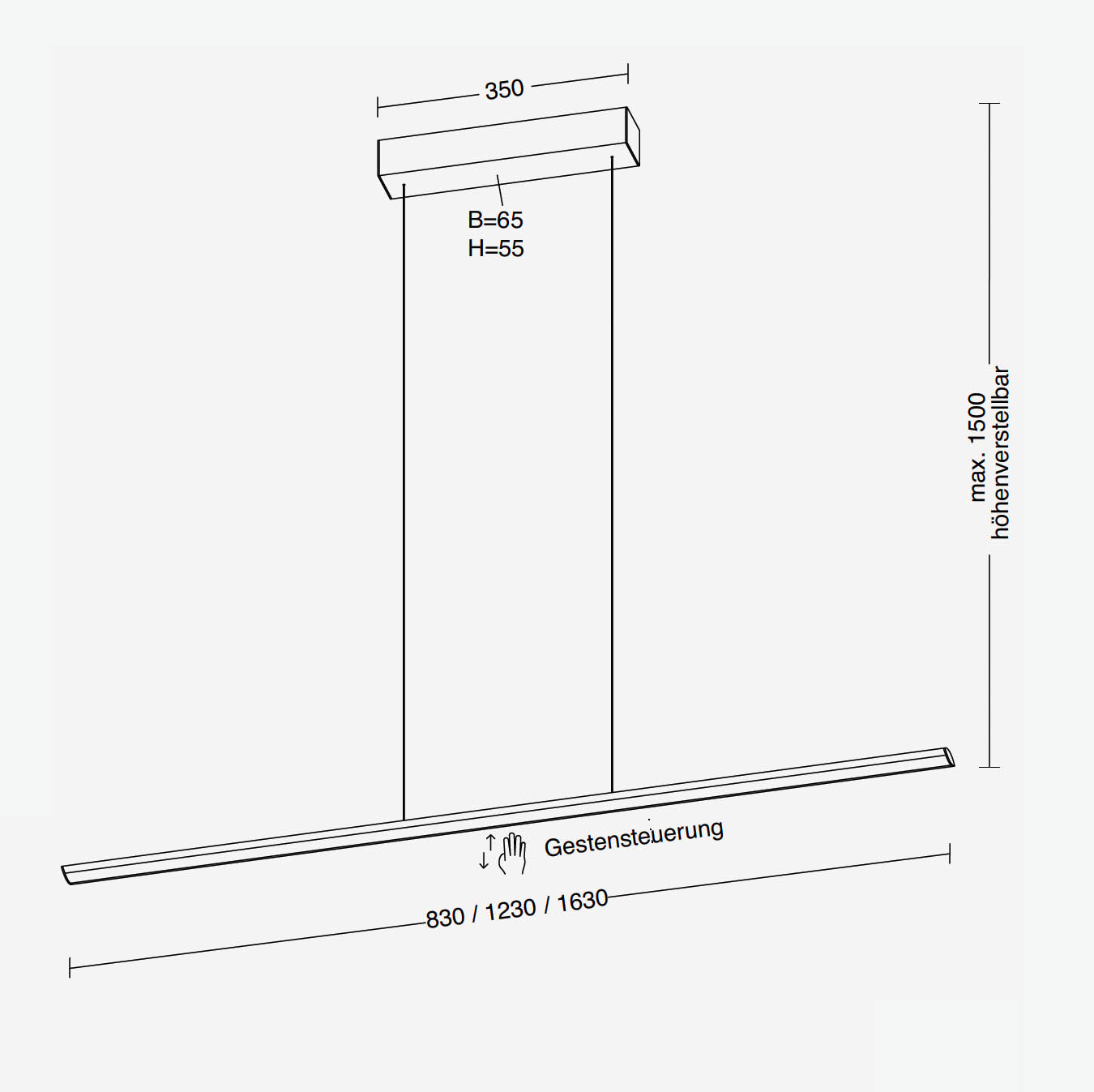Moderne Balken-Hängeleuchte EPSILON mit Gesten-Steuerung, 83 – 163 cm, Bild 9