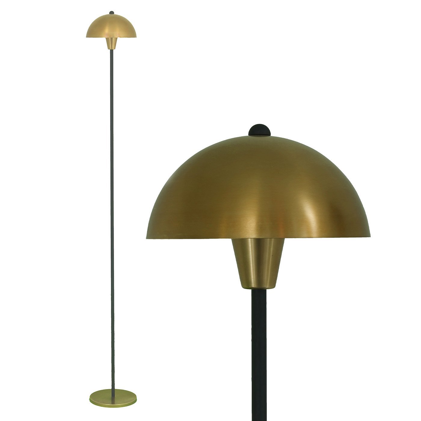 Schlanke Pilz-Stehlampe mit gewölbtem Schirm aus Messing