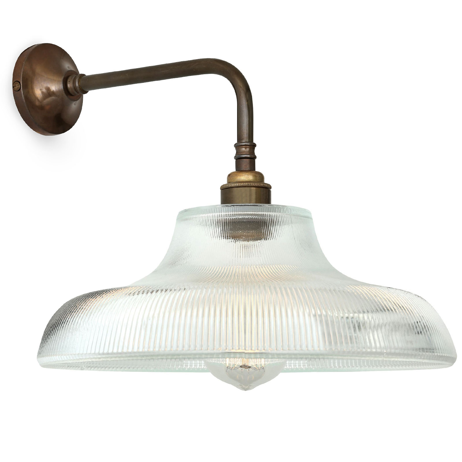 Nostalgische „Eisenbahn“-Wandleuchte mit prismatischem Glasschirm Nostalgische „Eisenbahn“-Wandleuchte mit prismatischem Glasschirm