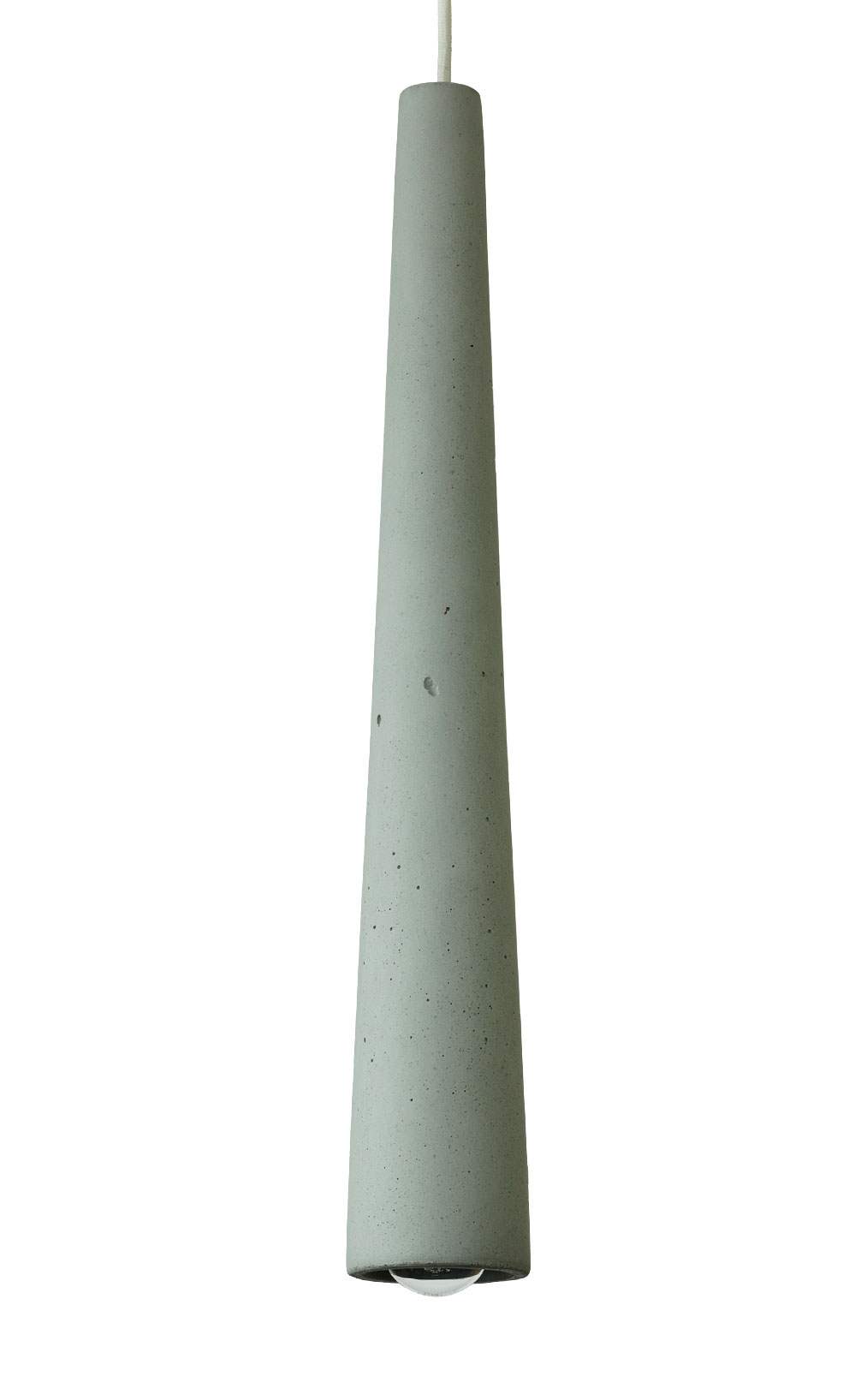 Schmale, lange Beton-Pendelleuchten (60 cm): Die knapp 60 cm lange Beton-Pendelleuchte in der Betonfarbe „mittelgrau“