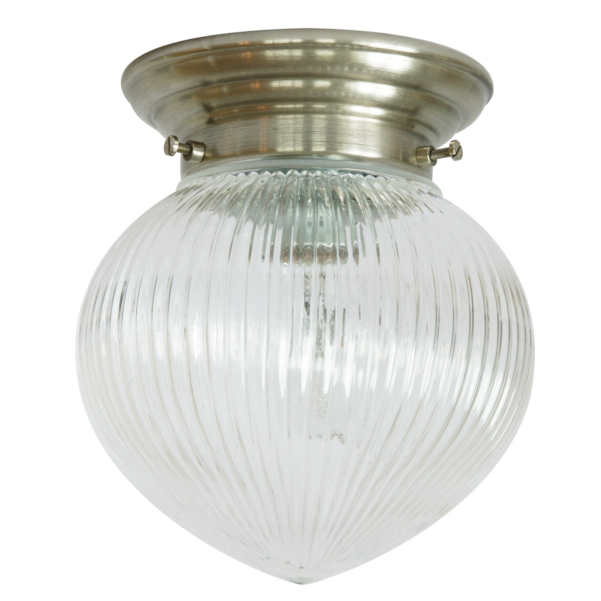 Deckenlampe mit Haselnuss-Holophanglas Ø 14 cm: Deckenleuchte, abgebildet mit Deckenteil in Messing mattvernickelt