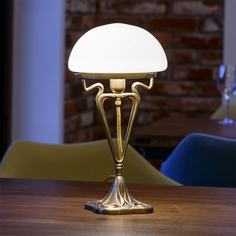 Jugendstil-Tischleuchte „Pilz“ mit verziertem Messingguss-Gestell, Bild 8 Jugendstil-Tischleuchte „Pilz“ mit verziertem Messingguss-Gestell, Bild 8