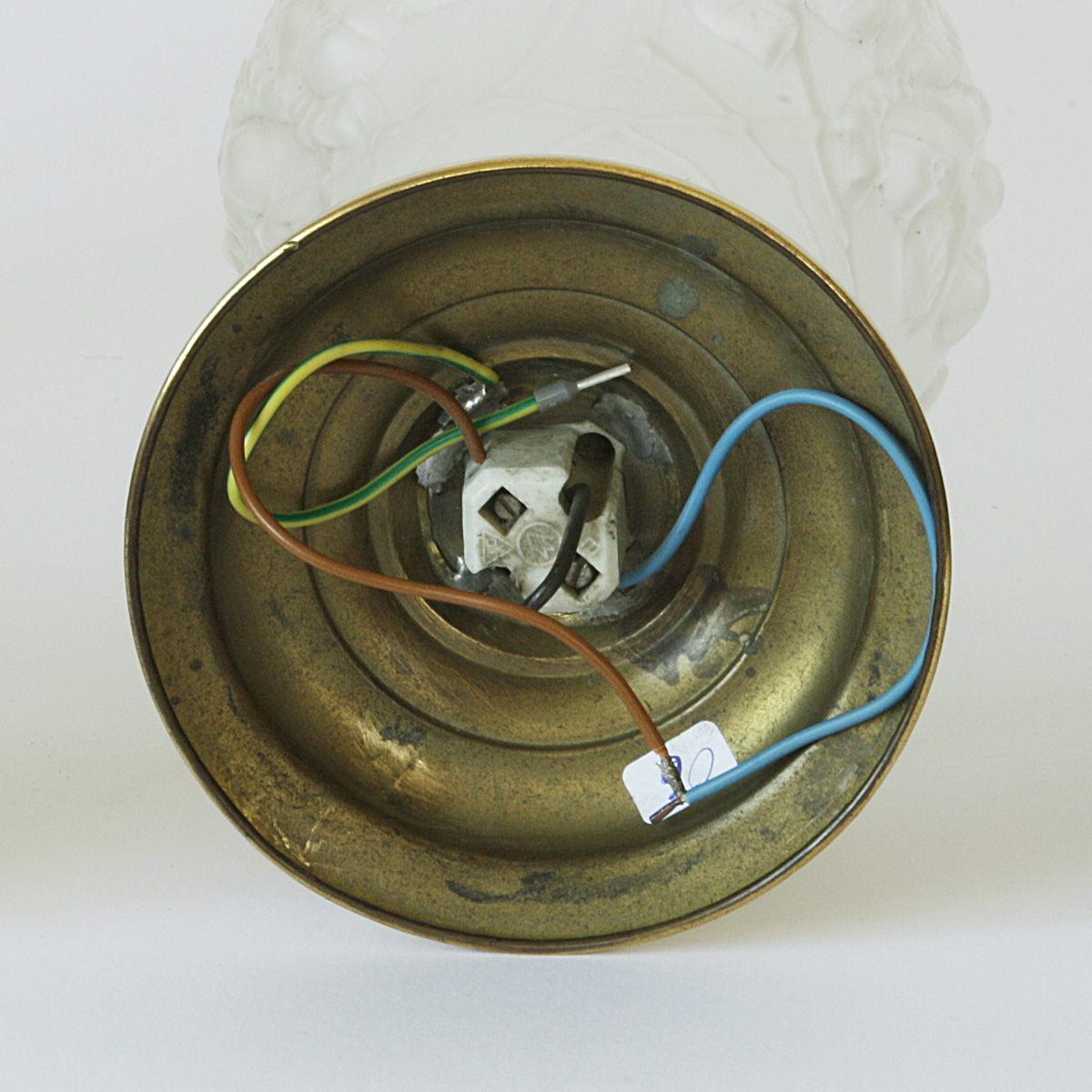 Fig. 3: Original-Deckenmontage mit Haken an Porzellanlüsterklemme Antique Art Nouveau Ceiling Lamp, ca. 1910 - SOLD: Original-Deckenmontage mit Haken an Porzellanlüsterklemme