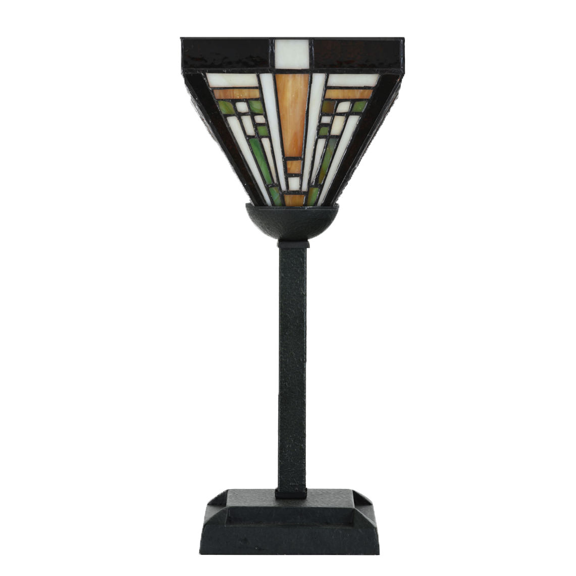 Glaskunst-Tischleuchte mit geometrischem Dessin in Tiffany-Technik, Bild 2