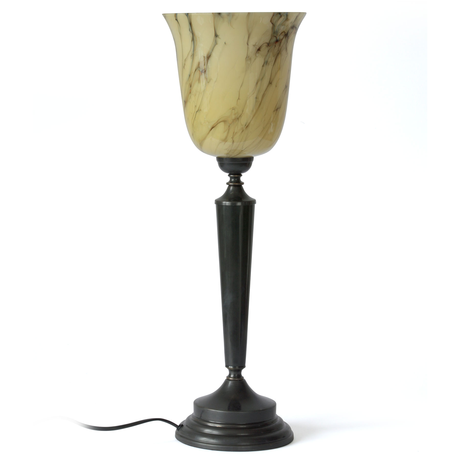 Table Lamp in the Style of the 1930ies with Marbled or White Glass Cup Table Lamp in the Style of the 1930ies with Marbled or White Glass Cup
