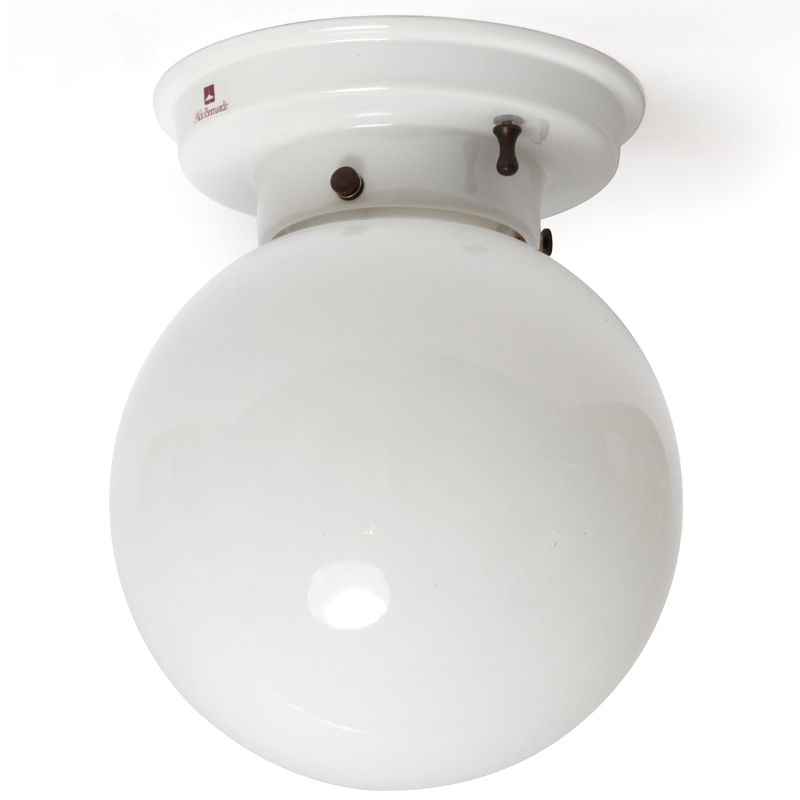 Fig. 4: Die Kugel-Deckenleuchte, hier ganz in weißem Porzellan ohne Dekor Italian Ceiling Fixture with Glass Ball on Porcelain Base Ø 20 cm: Die Kugel-Deckenleuchte, hier ganz in weißem Porzellan ohne Dekor