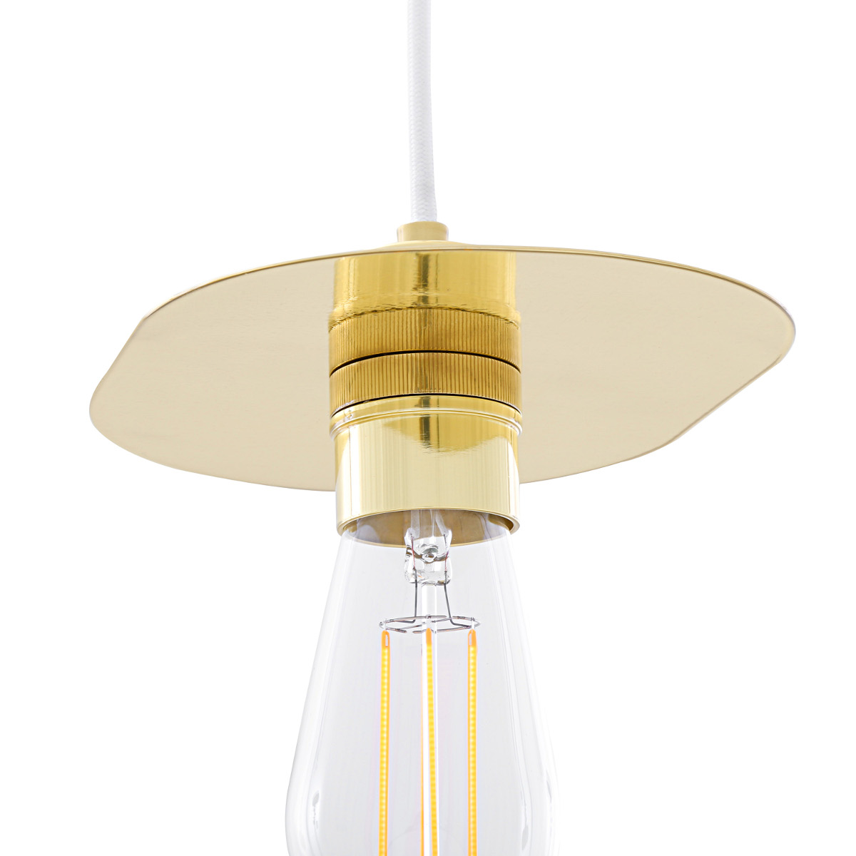 Bild 8: Messing poliert, weißes Kabel Elegante, einfache Reflektor-Pendelleuchte aus Messing: Messing poliert, weißes Kabel