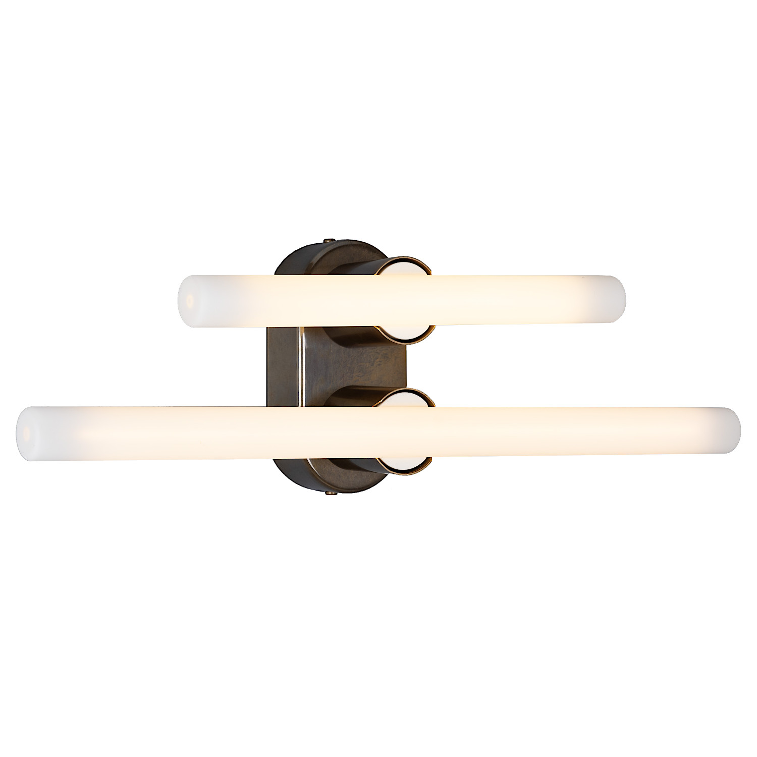 Double Brass Wall or Mirror Light: Zweiflammige Wand- oder Spiegelleuchte aus Messing, hier Alt-Messing patiniert, Modell 3