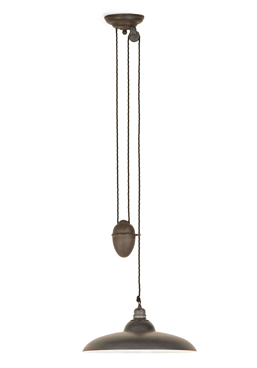 Bild 7: Rustikale Zug-Pendelleuchte aus Holland, Ausführung „Bleigrau“ Rustikale Pendelleuchte aus Holland, verstellbar mit Gegengewicht: Rustikale Zug-Pendelleuchte aus Holland, Ausführung „Bleigrau“