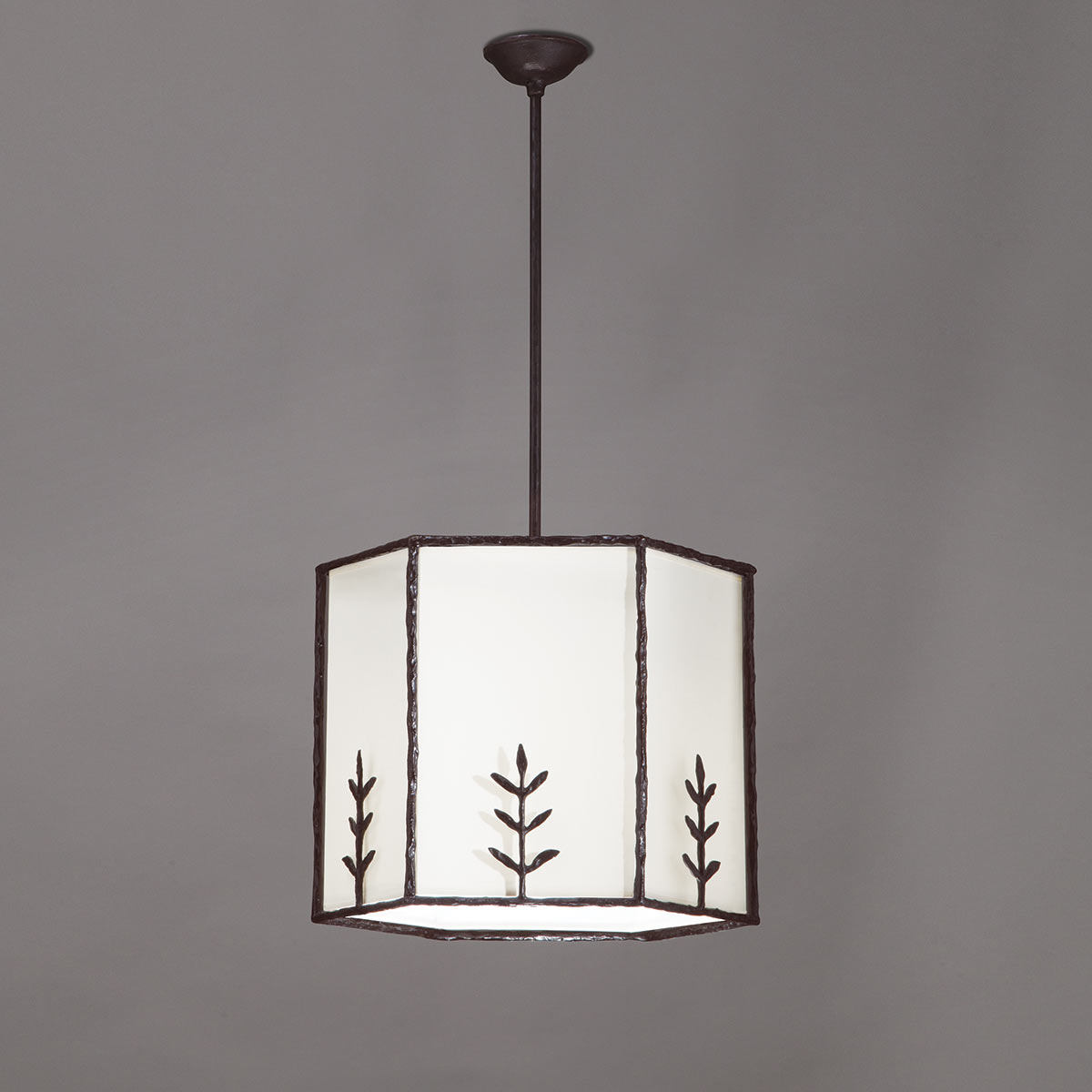Stab-Pendelleuchte SOPHIA HEXA PETITE aus Bronze mit Textilschirm, Ø 37 cm Stab-Pendelleuchte SOPHIA HEXA PETITE aus Bronze mit Textilschirm, Ø 37 cm