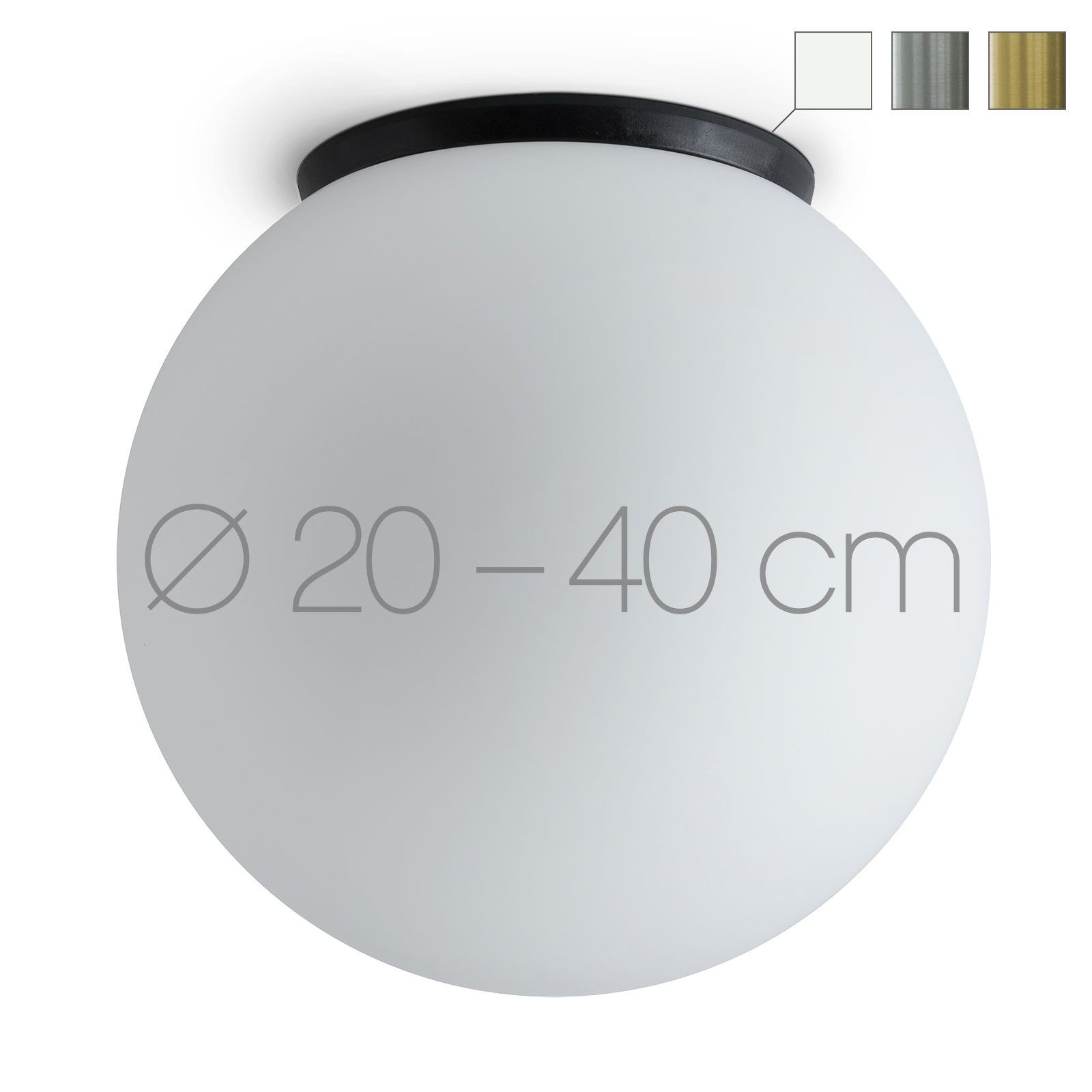Schlichte Kugel-Deckenleuchte aus Opalglas SPHERA, IP65, Ø 20–40 cm: Klassische Flur-Beleuchtung: die Kugel-Deckenleuchte überzeugt mit samtig-mattem Opalglas (hier Ø 25 cm)
