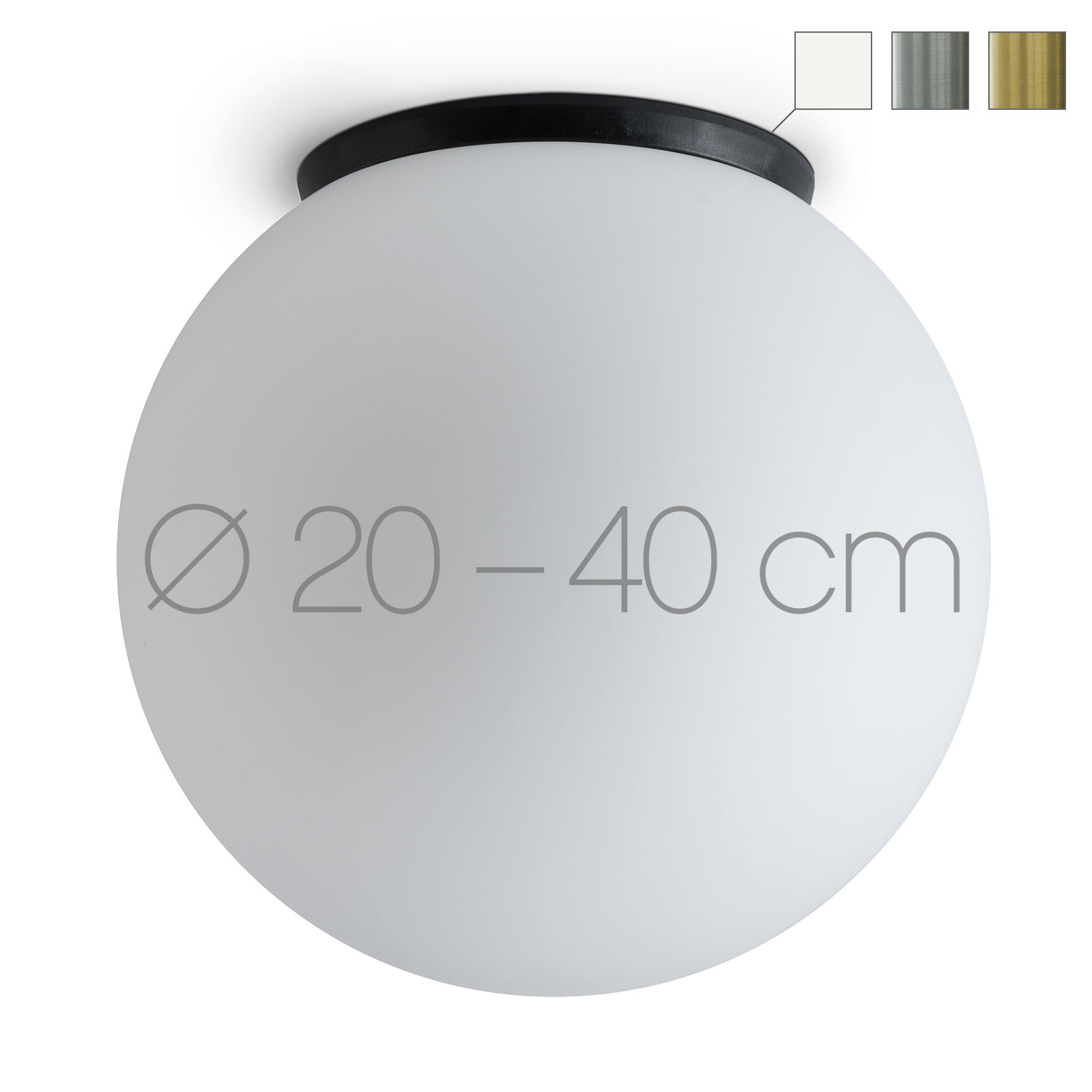 Bild 1: Klassische Flur-Beleuchtung: die Kugel-Deckenleuchte überzeugt mit samtig-mattem Opalglas (hier Ø 25 cm) Schlichte Kugel-Deckenleuchte aus Opalglas SPHERA, IP65, Ø 20–40 cm: Klassische Flur-Beleuchtung: die Kugel-Deckenleuchte überzeugt mit samtig-mattem Opalglas (hier Ø 25 cm)